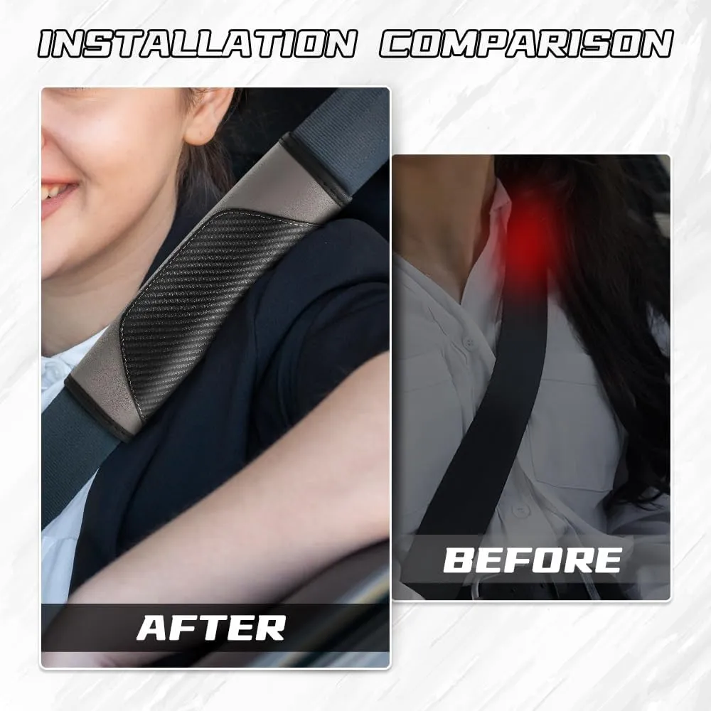 2PCS Car Seat Belt Cover Pad, Soft Carbon Fiber Leather Seatbelt Shoulder Protector for a More Comfortable Driving, Universal Safety Belt Strap Cover to Protect Your Neck (Gray)