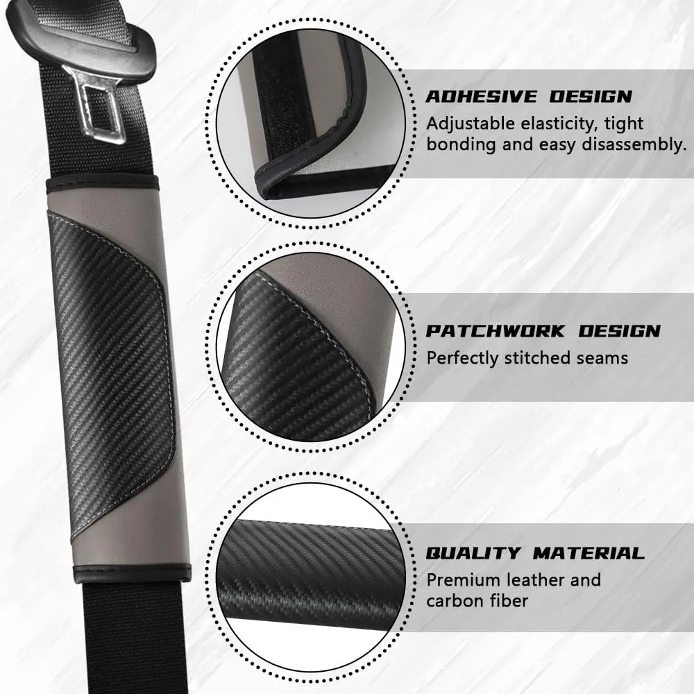 2PCS Car Seat Belt Cover Pad, Soft Carbon Fiber Leather Seatbelt Shoulder Protector for a More Comfortable Driving, Universal Safety Belt Strap Cover to Protect Your Neck (Gray)