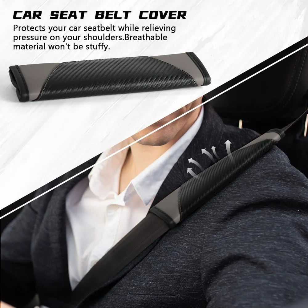 2PCS Car Seat Belt Cover Pad, Soft Carbon Fiber Leather Seatbelt Shoulder Protector for a More Comfortable Driving, Universal Safety Belt Strap Cover to Protect Your Neck (Gray)