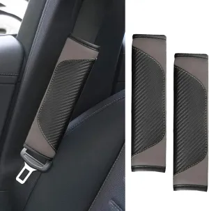 2PCS Car Seat Belt Cover Pad, Soft Carbon Fiber Leather Seatbelt Shoulder Protector for a More Comfortable Driving, Universal Safety Belt Strap Cover to Protect Your Neck (Gray)
