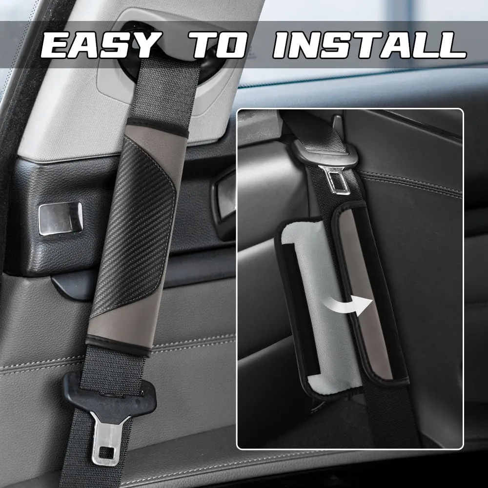 2PCS Car Seat Belt Cover Pad, Soft Carbon Fiber Leather Seatbelt Shoulder Protector for a More Comfortable Driving, Universal Safety Belt Strap Cover to Protect Your Neck (Gray)