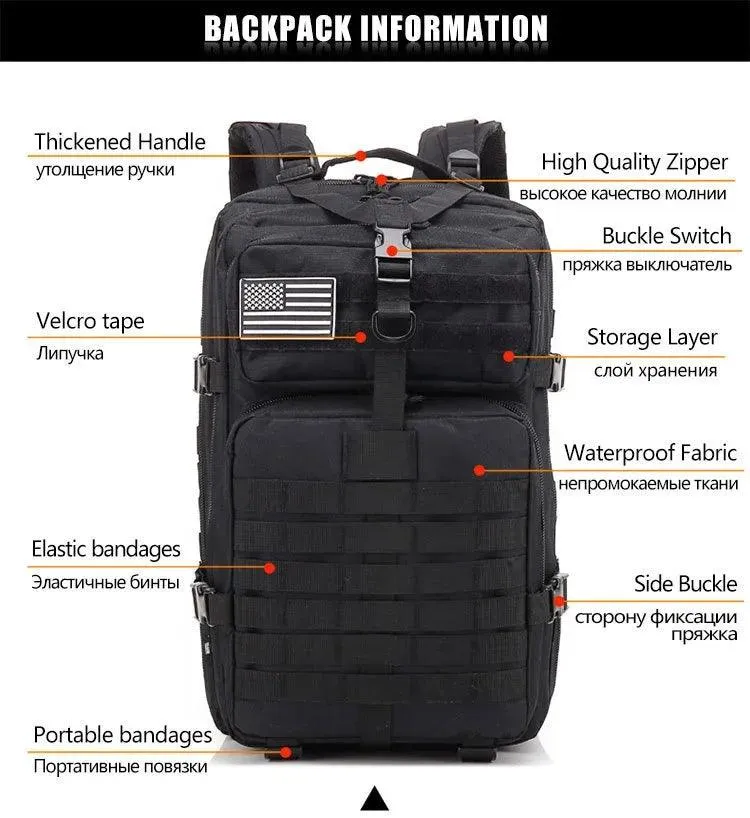30/50L Tactical Durable Outdoor Assault Hiking, Trekking & Hunting Backpack