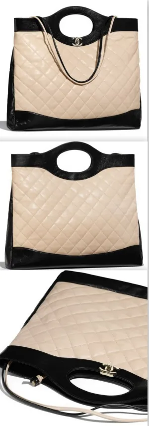 31 Large Shopping Bag in Aged Calfskin with Gold Tone Hardware