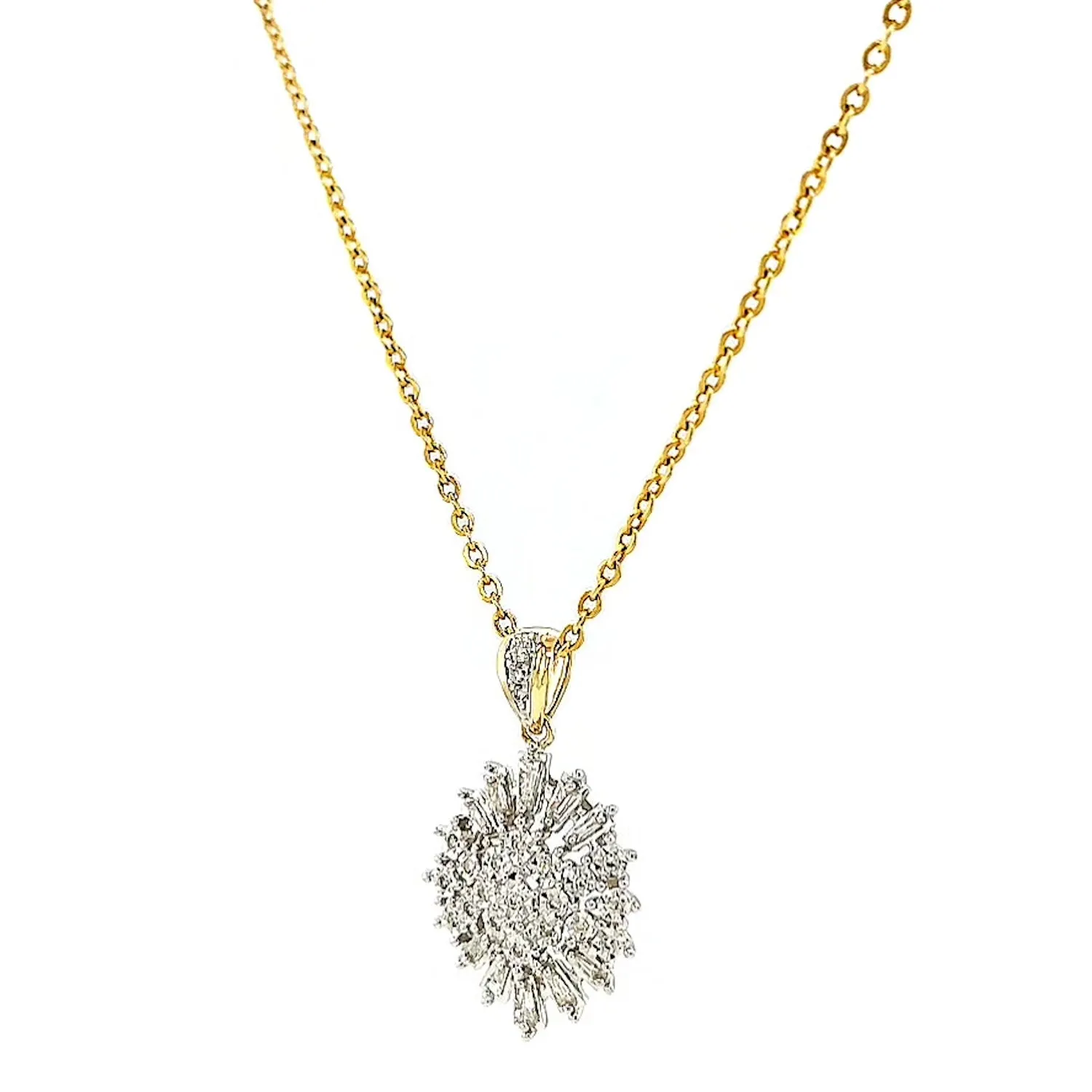 9ct Yellow Gold Baguette & Round Brilliant Cut 1/4 CARAT tw of Diamonds Pendant