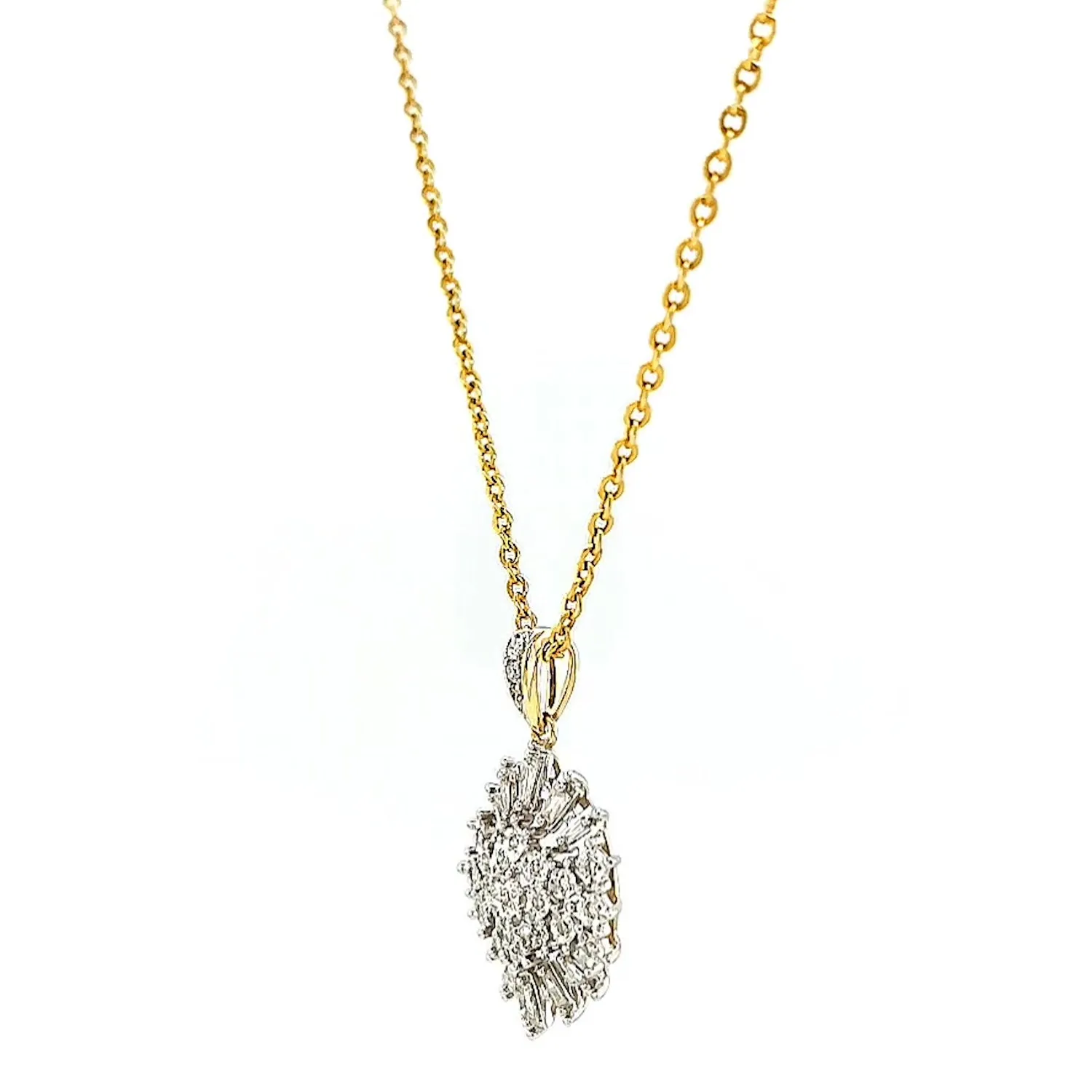 9ct Yellow Gold Baguette & Round Brilliant Cut 1/4 CARAT tw of Diamonds Pendant