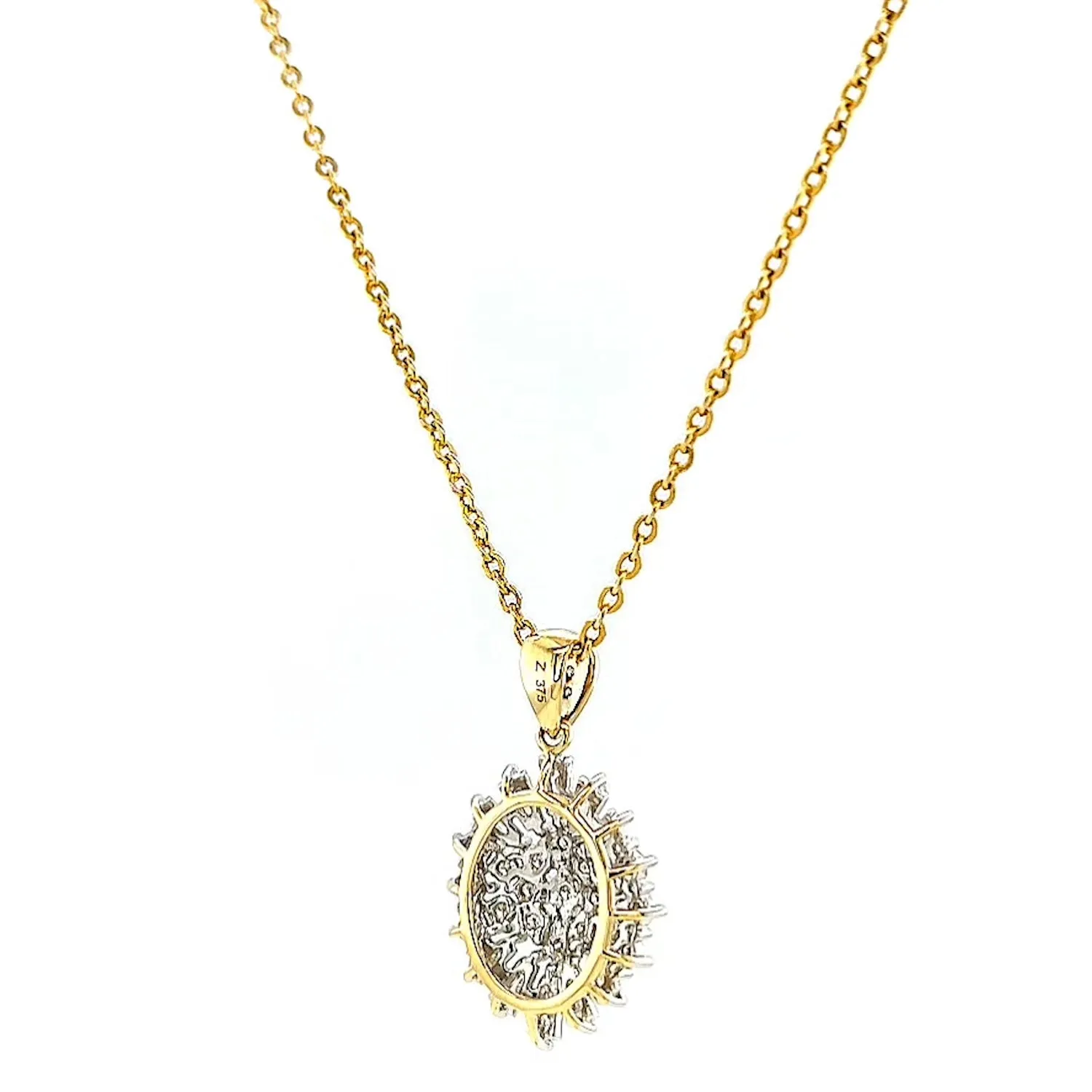 9ct Yellow Gold Baguette & Round Brilliant Cut 1/4 CARAT tw of Diamonds Pendant