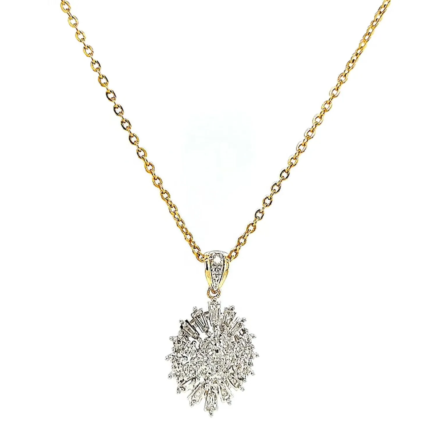 9ct Yellow Gold Baguette & Round Brilliant Cut 1/4 CARAT tw of Diamonds Pendant