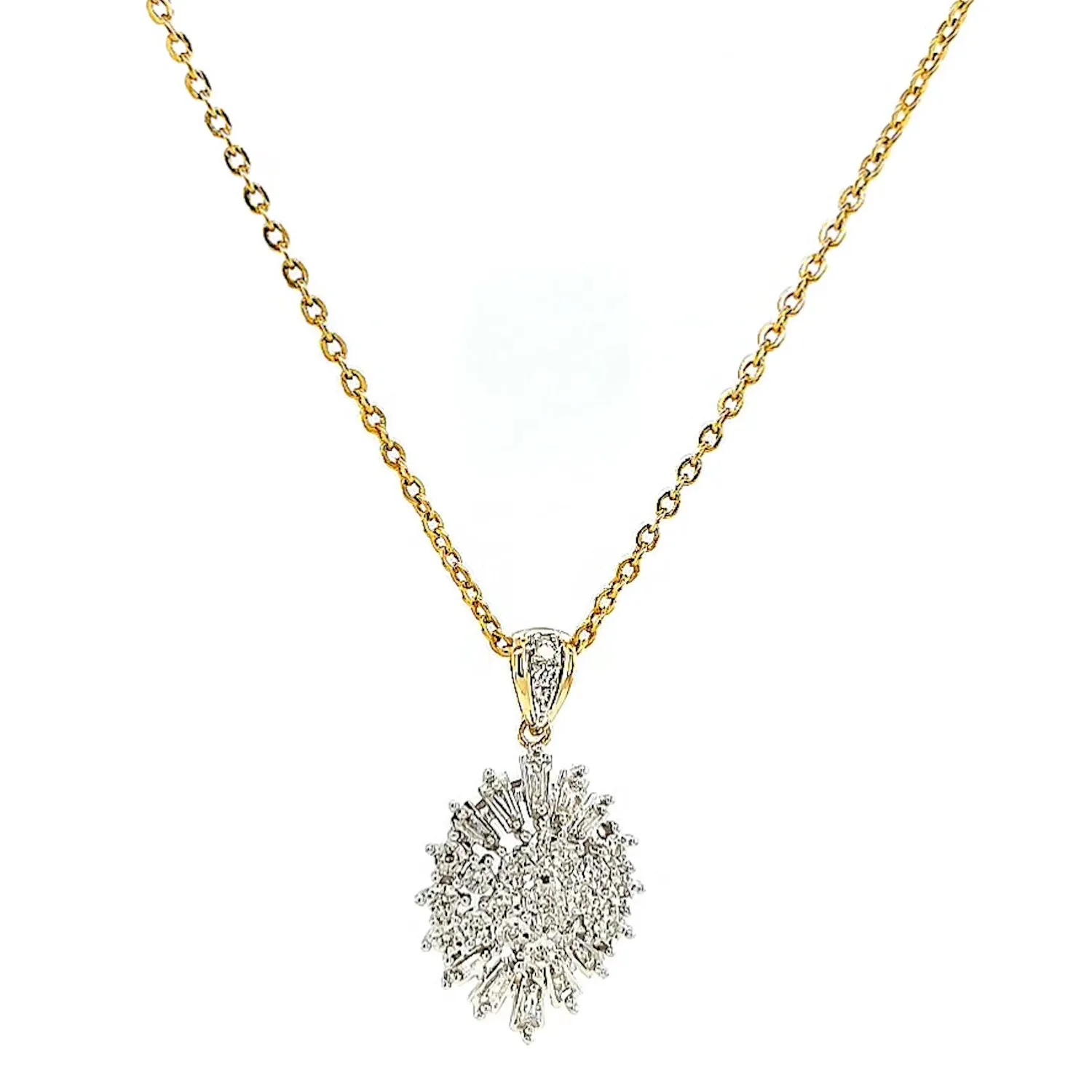 9ct Yellow Gold Baguette & Round Brilliant Cut 1/4 CARAT tw of Diamonds Pendant