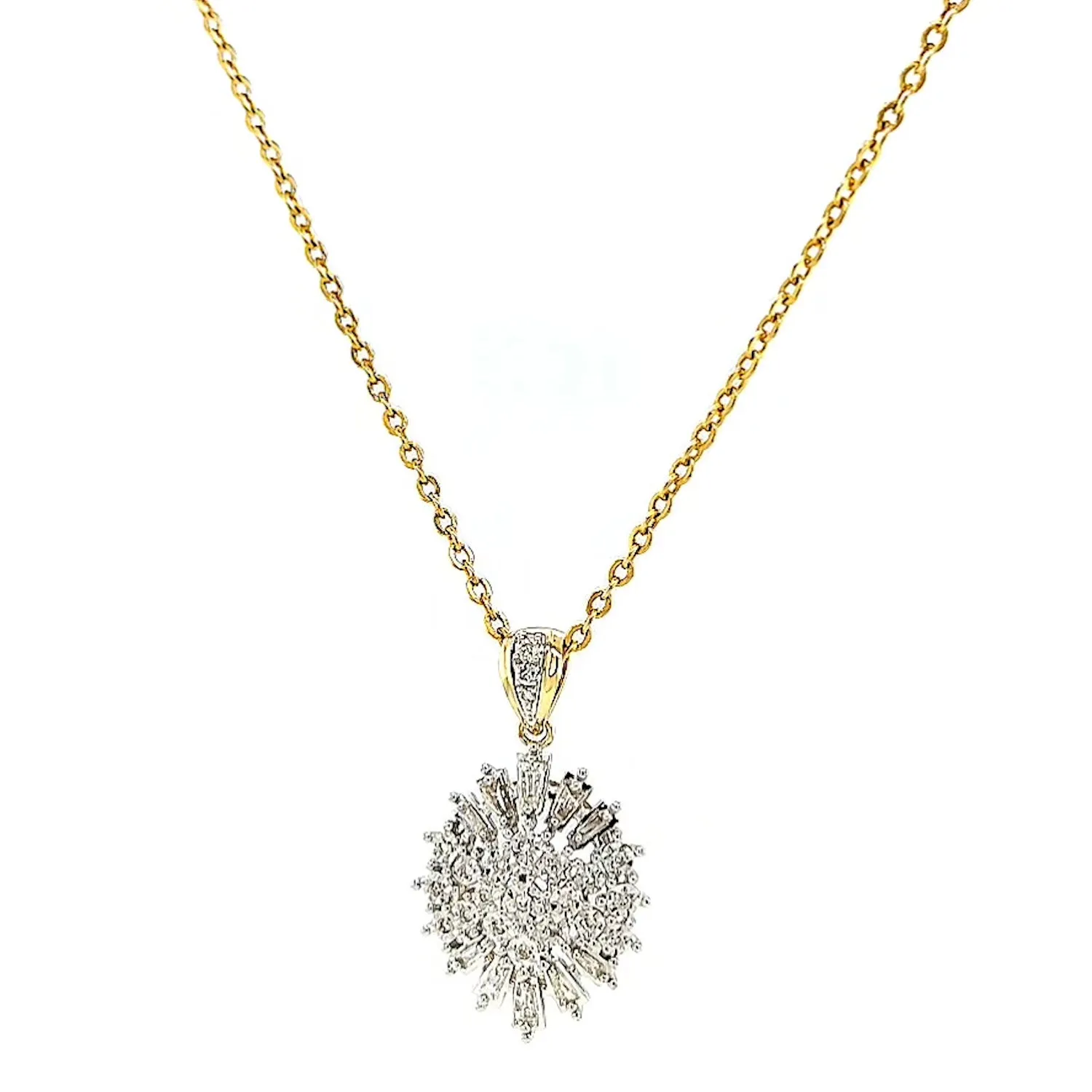 9ct Yellow Gold Baguette & Round Brilliant Cut 1/4 CARAT tw of Diamonds Pendant