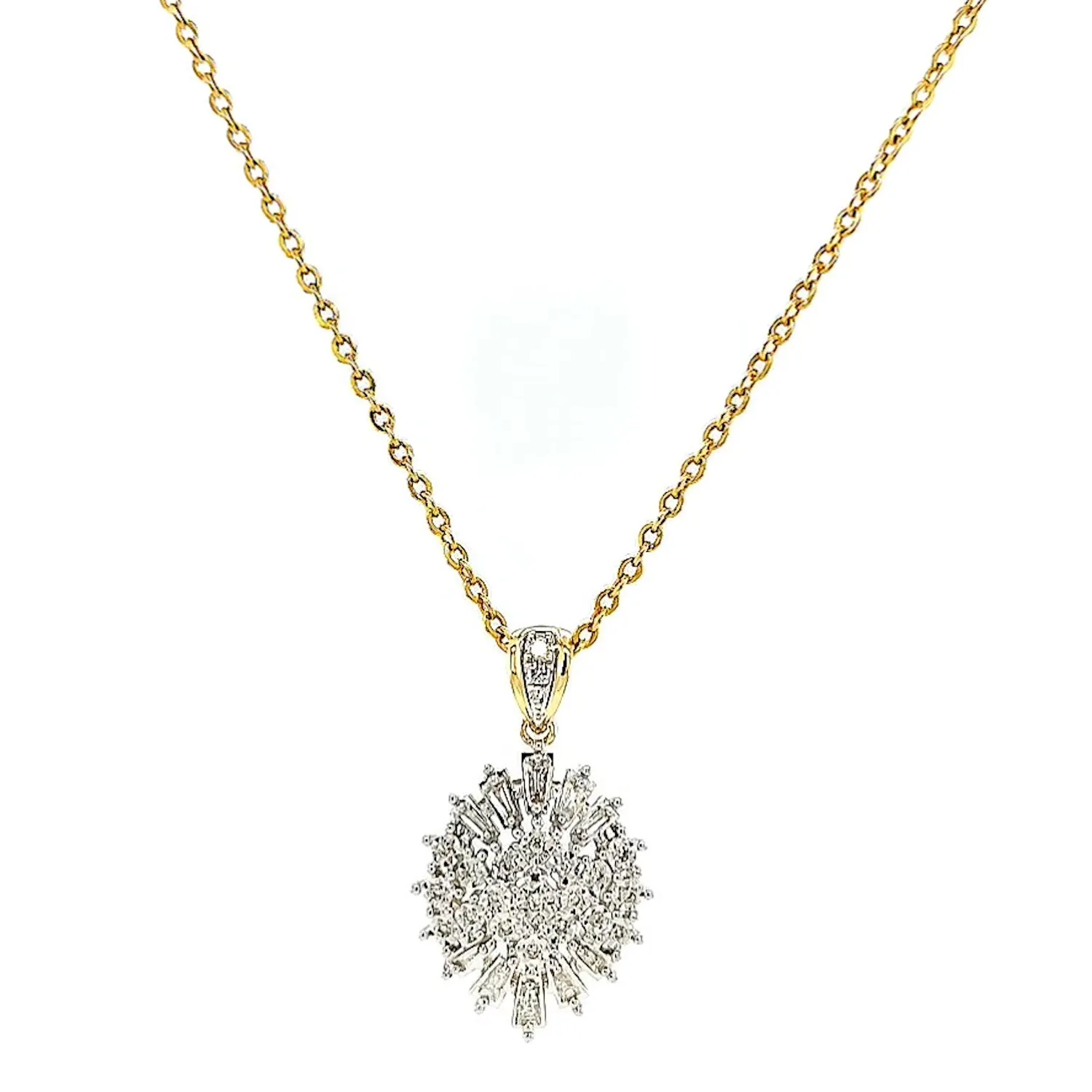 9ct Yellow Gold Baguette & Round Brilliant Cut 1/4 CARAT tw of Diamonds Pendant