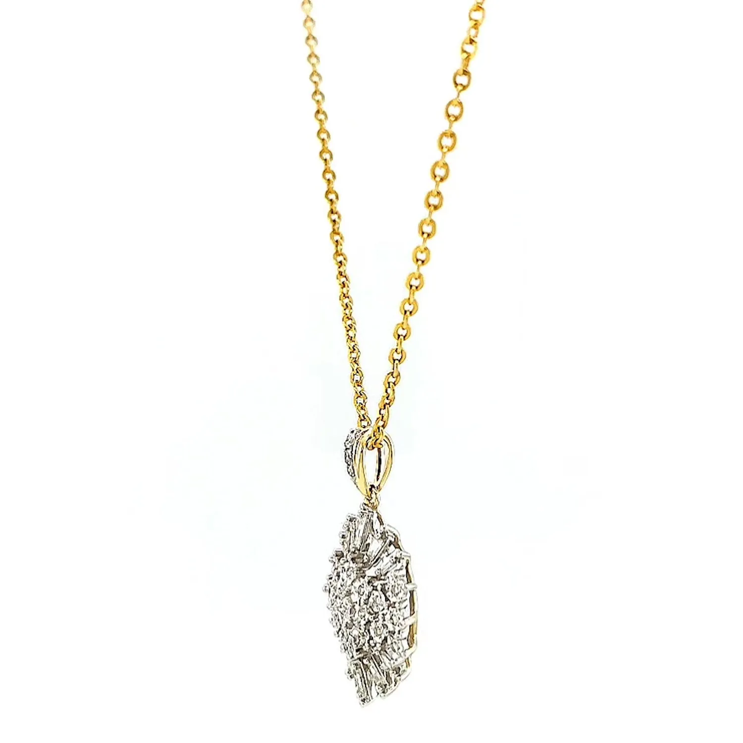9ct Yellow Gold Baguette & Round Brilliant Cut 1/4 CARAT tw of Diamonds Pendant