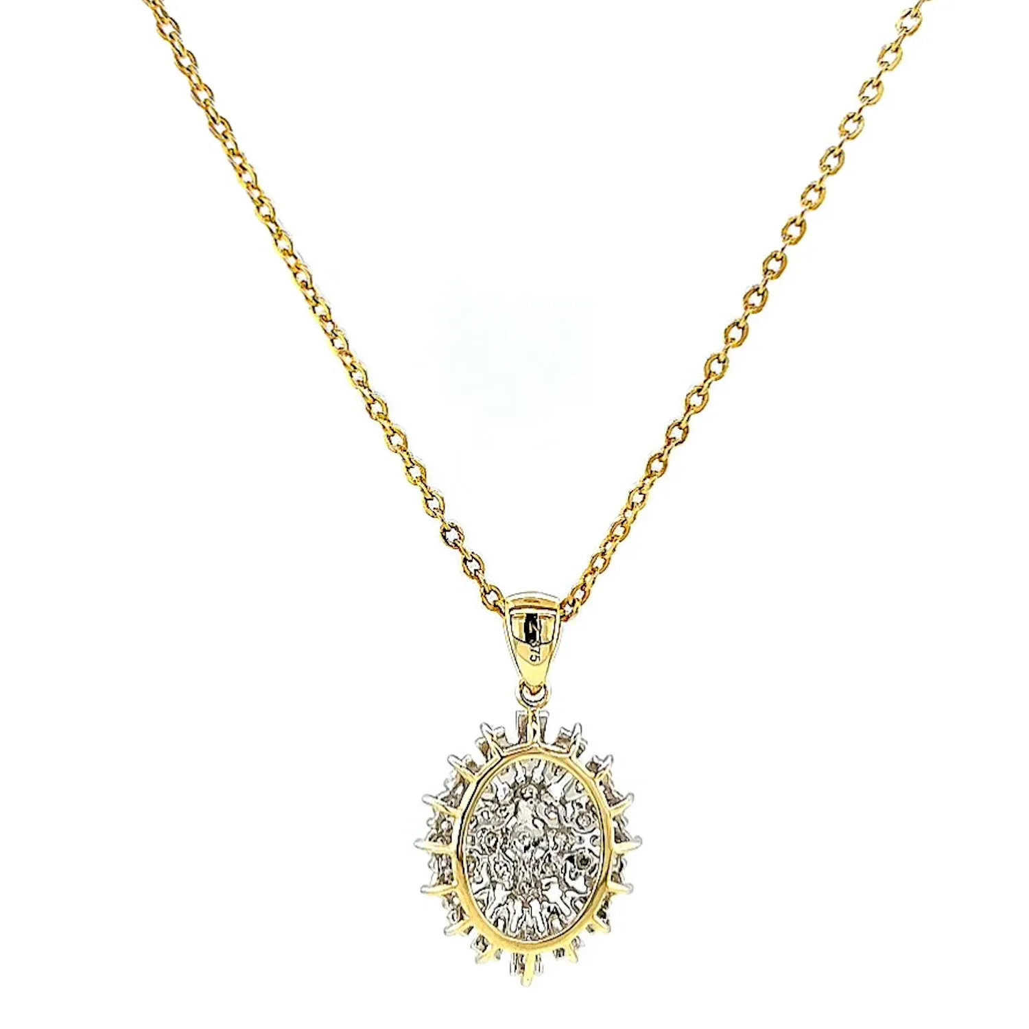 9ct Yellow Gold Baguette & Round Brilliant Cut 1/4 CARAT tw of Diamonds Pendant