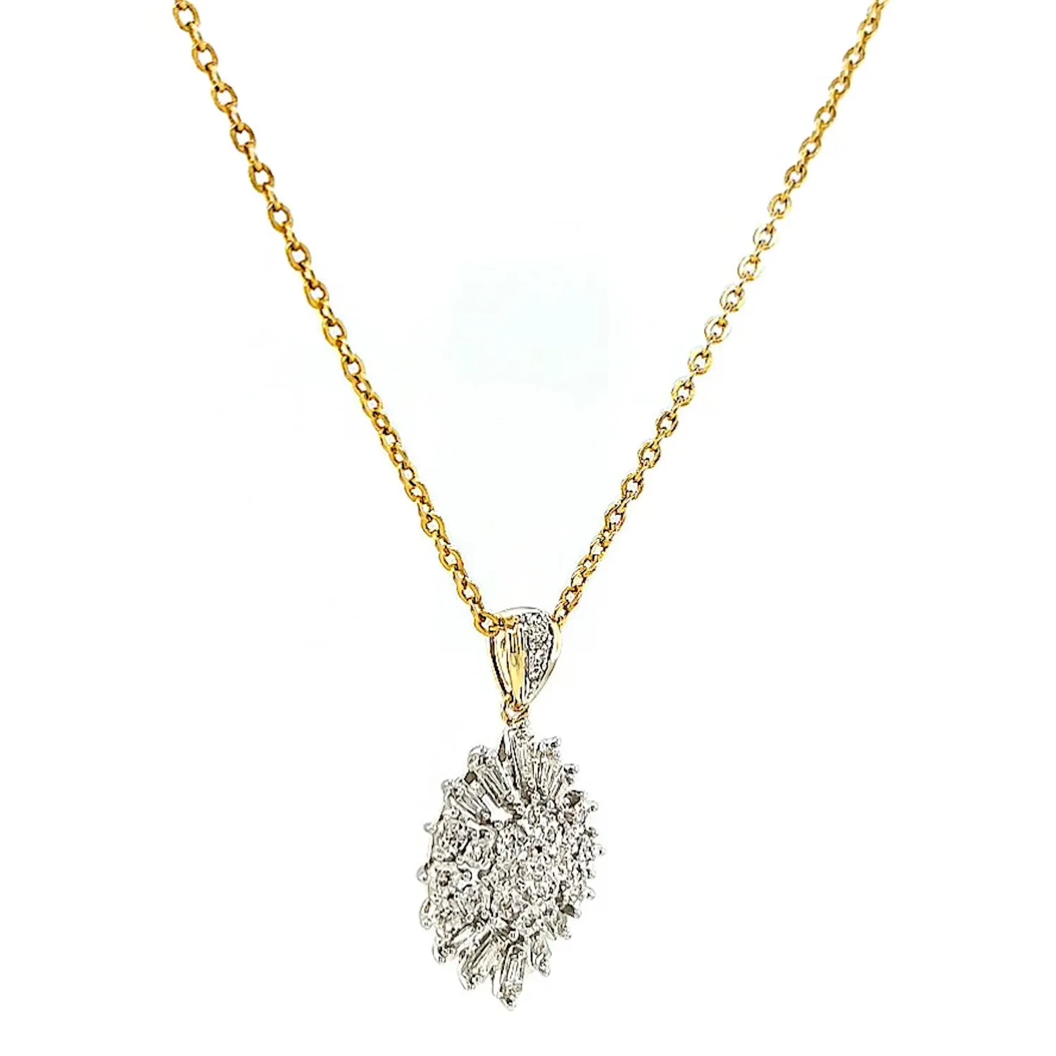 9ct Yellow Gold Baguette & Round Brilliant Cut 1/4 CARAT tw of Diamonds Pendant