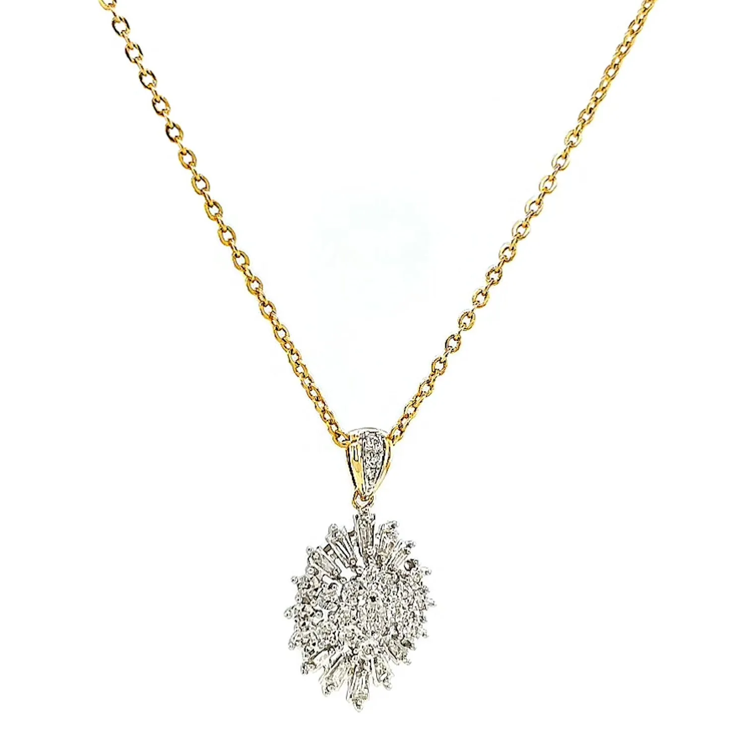 9ct Yellow Gold Baguette & Round Brilliant Cut 1/4 CARAT tw of Diamonds Pendant