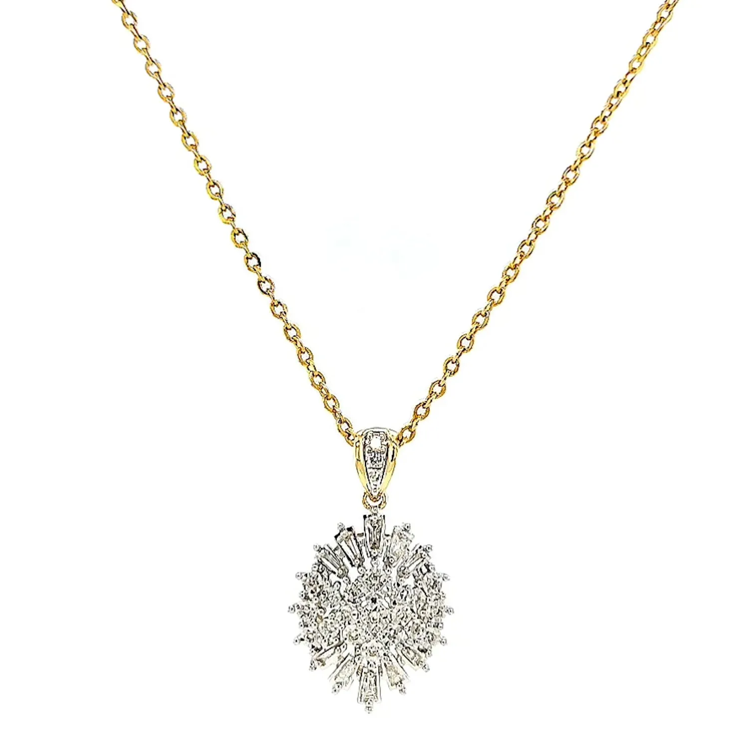 9ct Yellow Gold Baguette & Round Brilliant Cut 1/4 CARAT tw of Diamonds Pendant
