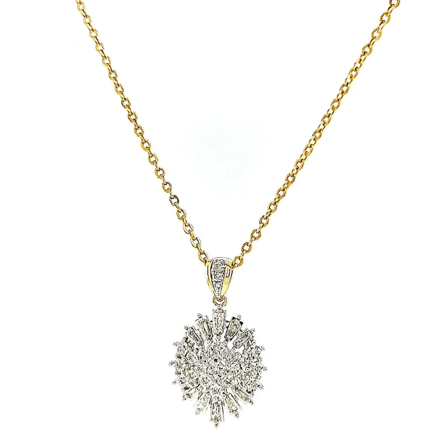 9ct Yellow Gold Baguette & Round Brilliant Cut 1/4 CARAT tw of Diamonds Pendant