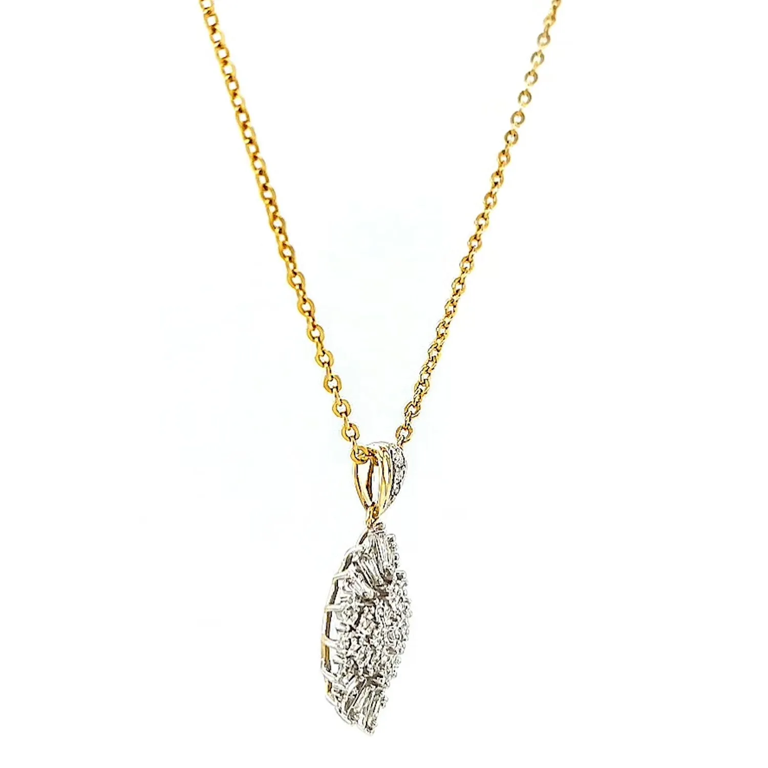 9ct Yellow Gold Baguette & Round Brilliant Cut 1/4 CARAT tw of Diamonds Pendant