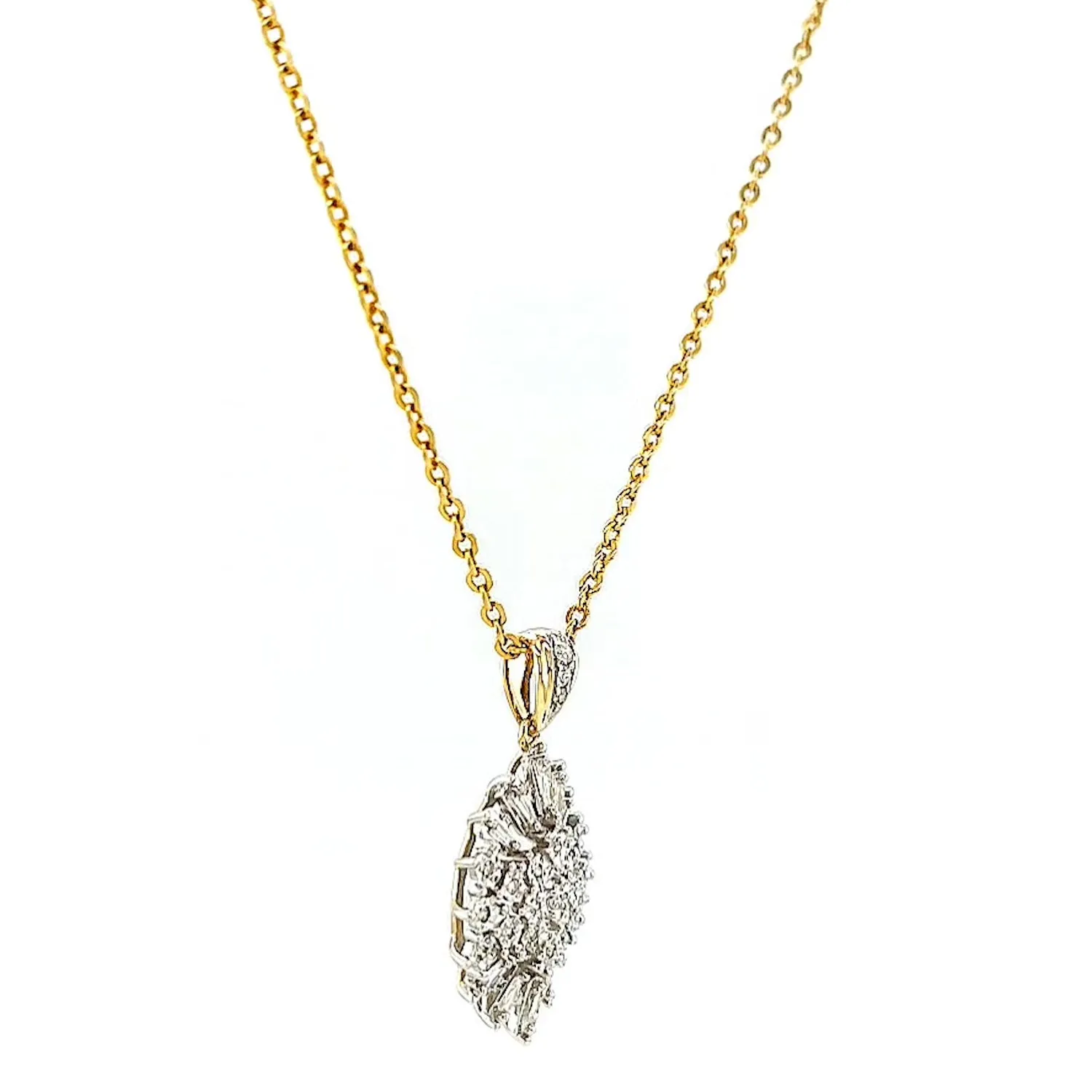 9ct Yellow Gold Baguette & Round Brilliant Cut 1/4 CARAT tw of Diamonds Pendant