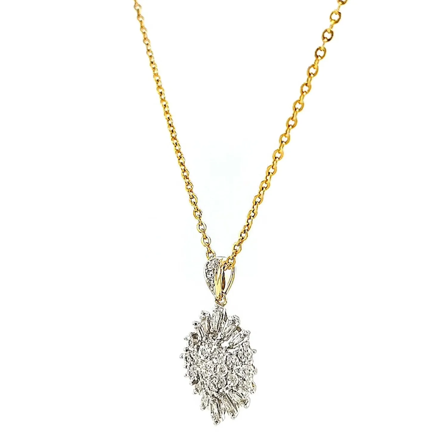 9ct Yellow Gold Baguette & Round Brilliant Cut 1/4 CARAT tw of Diamonds Pendant