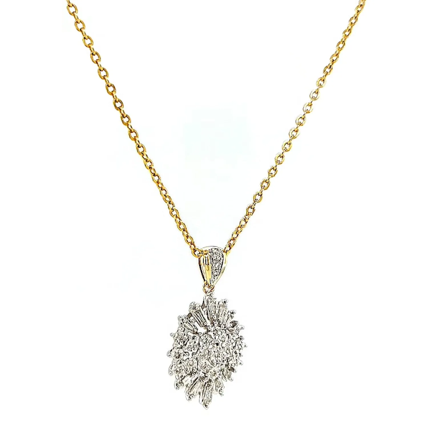 9ct Yellow Gold Baguette & Round Brilliant Cut 1/4 CARAT tw of Diamonds Pendant