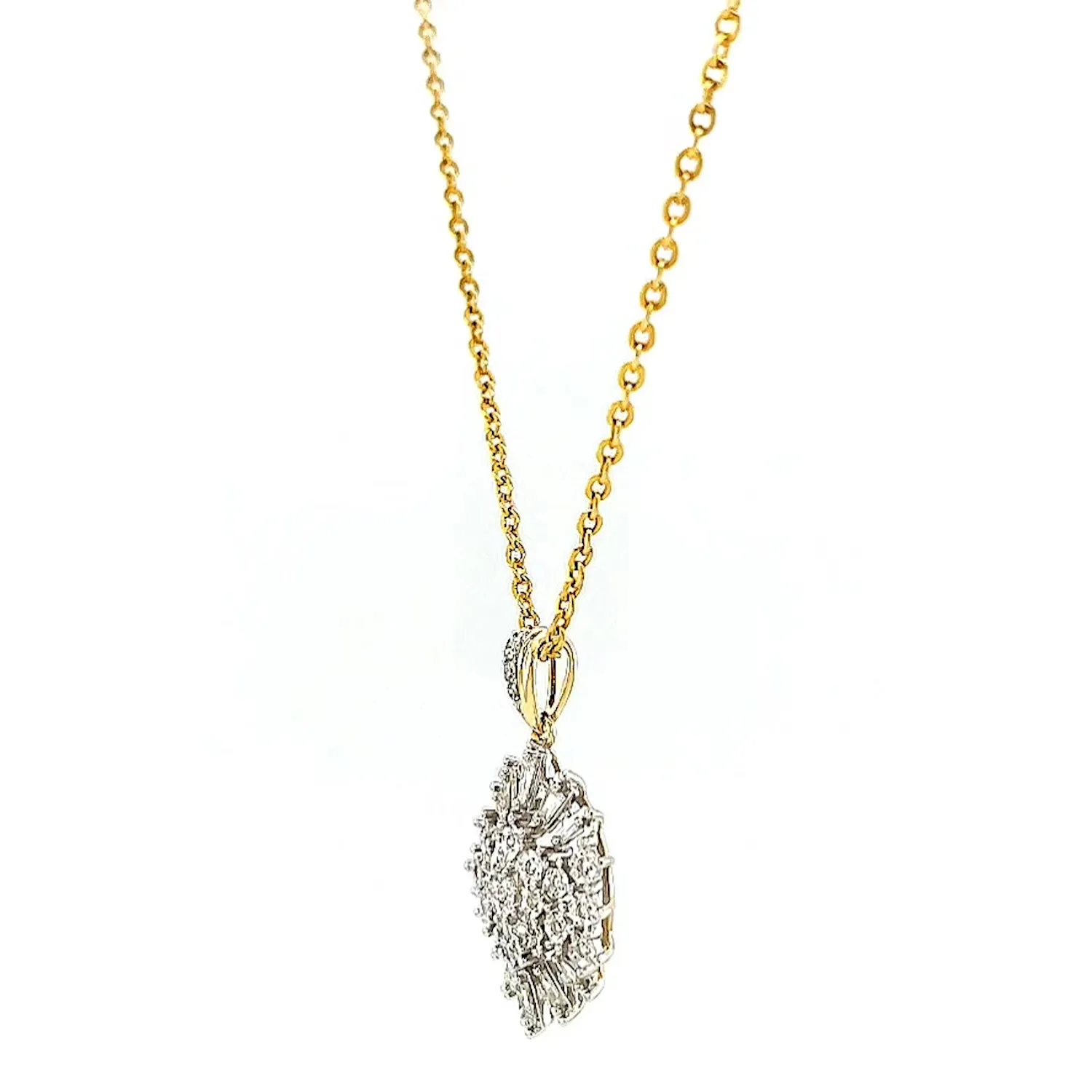 9ct Yellow Gold Baguette & Round Brilliant Cut 1/4 CARAT tw of Diamonds Pendant