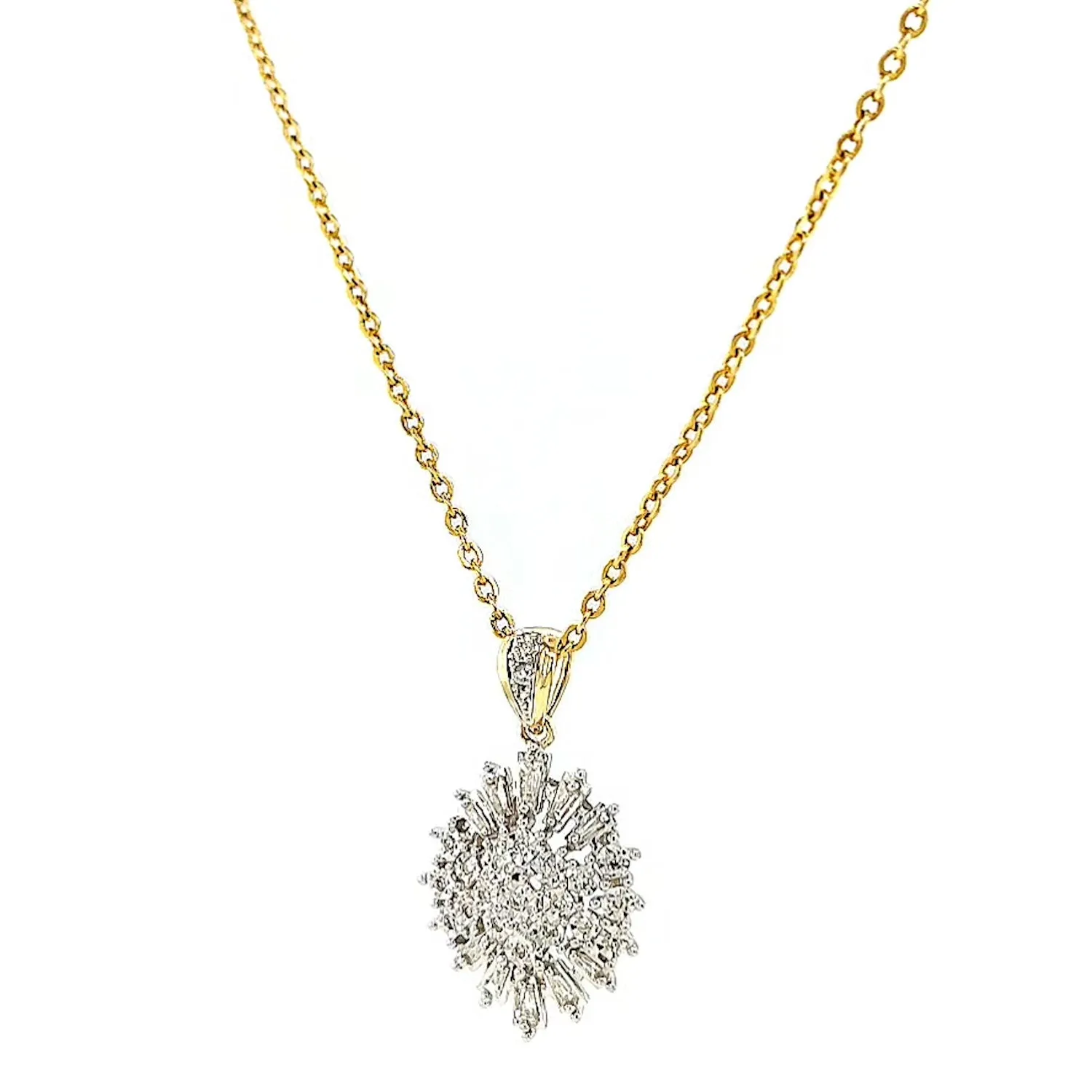 9ct Yellow Gold Baguette & Round Brilliant Cut 1/4 CARAT tw of Diamonds Pendant