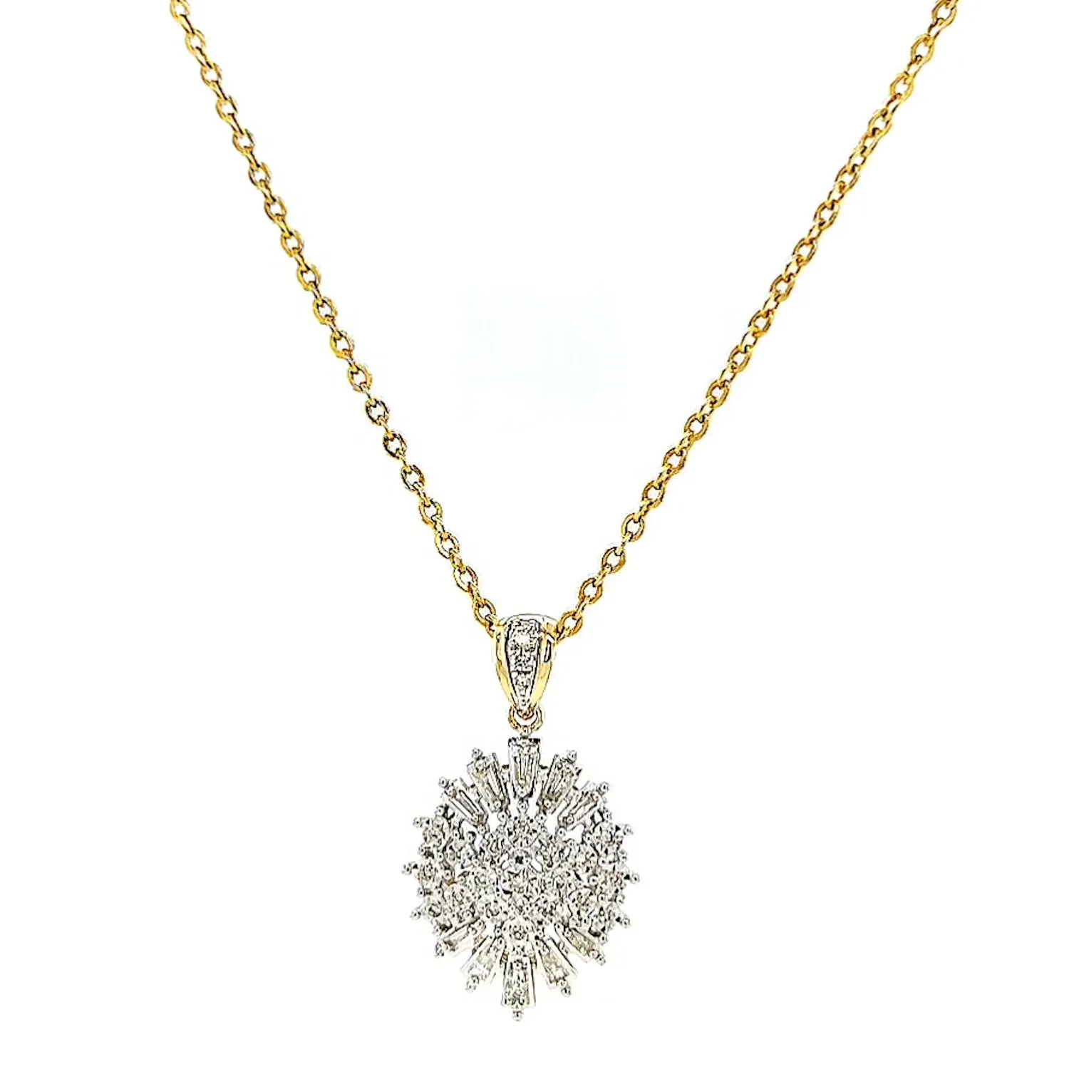 9ct Yellow Gold Baguette & Round Brilliant Cut 1/4 CARAT tw of Diamonds Pendant