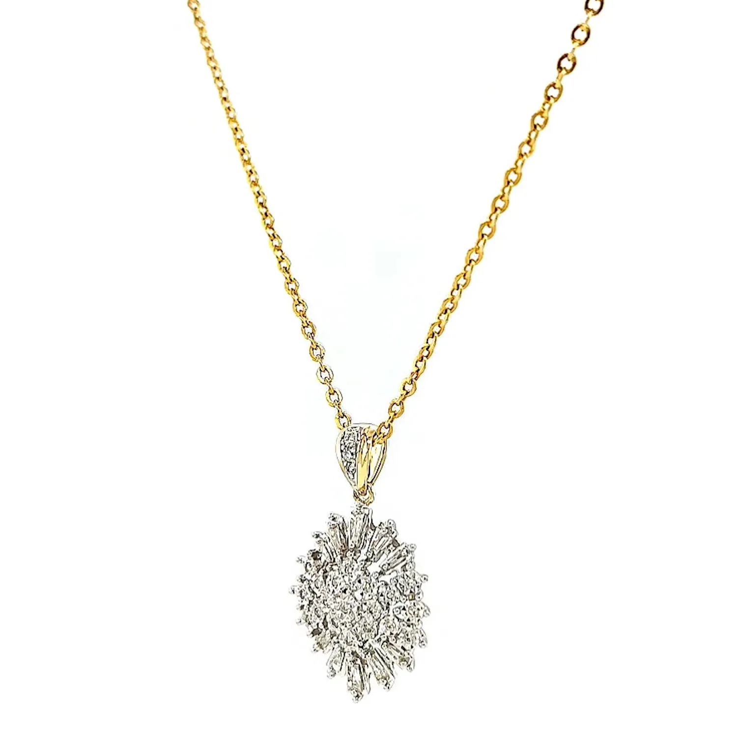 9ct Yellow Gold Baguette & Round Brilliant Cut 1/4 CARAT tw of Diamonds Pendant