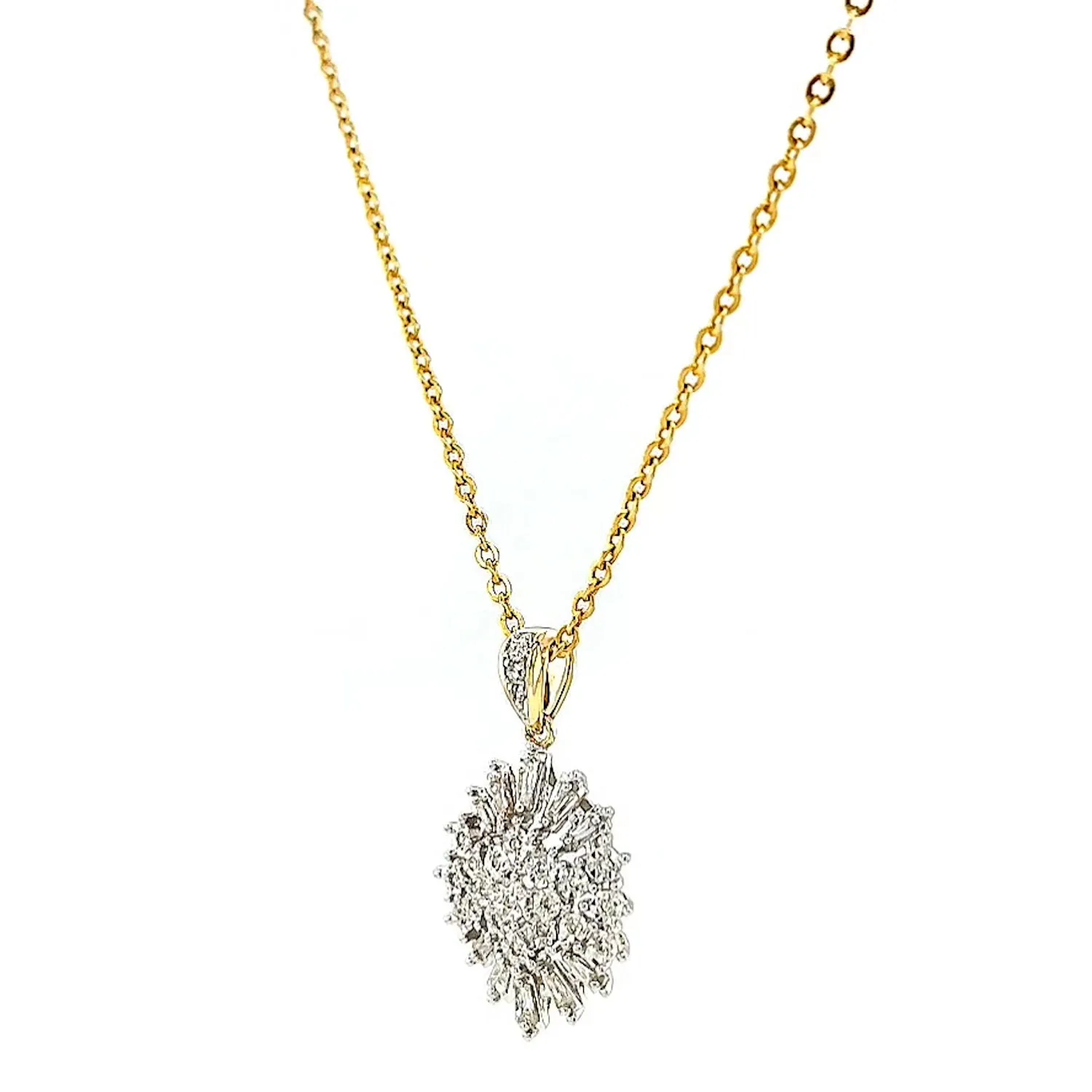 9ct Yellow Gold Baguette & Round Brilliant Cut 1/4 CARAT tw of Diamonds Pendant