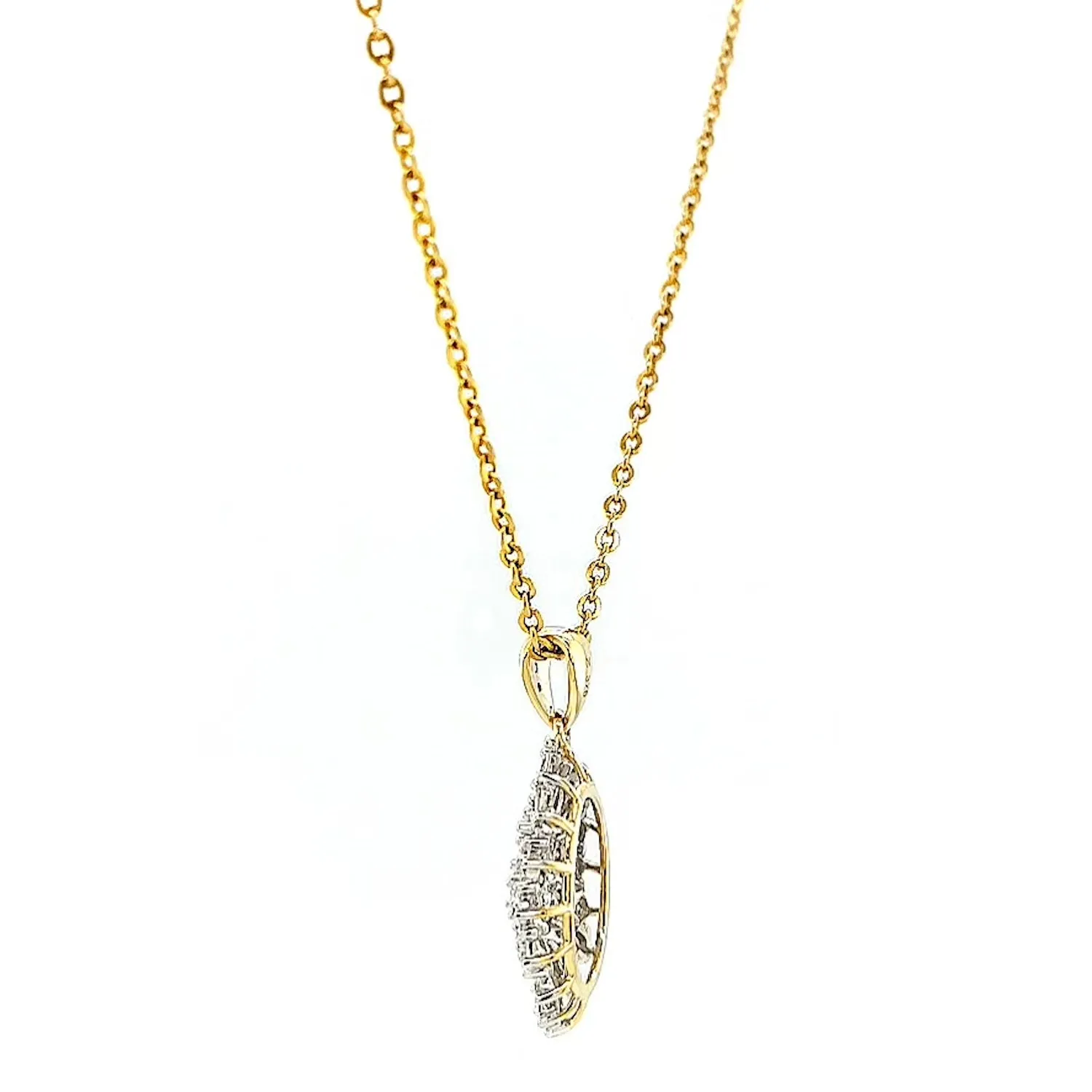 9ct Yellow Gold Baguette & Round Brilliant Cut 1/4 CARAT tw of Diamonds Pendant