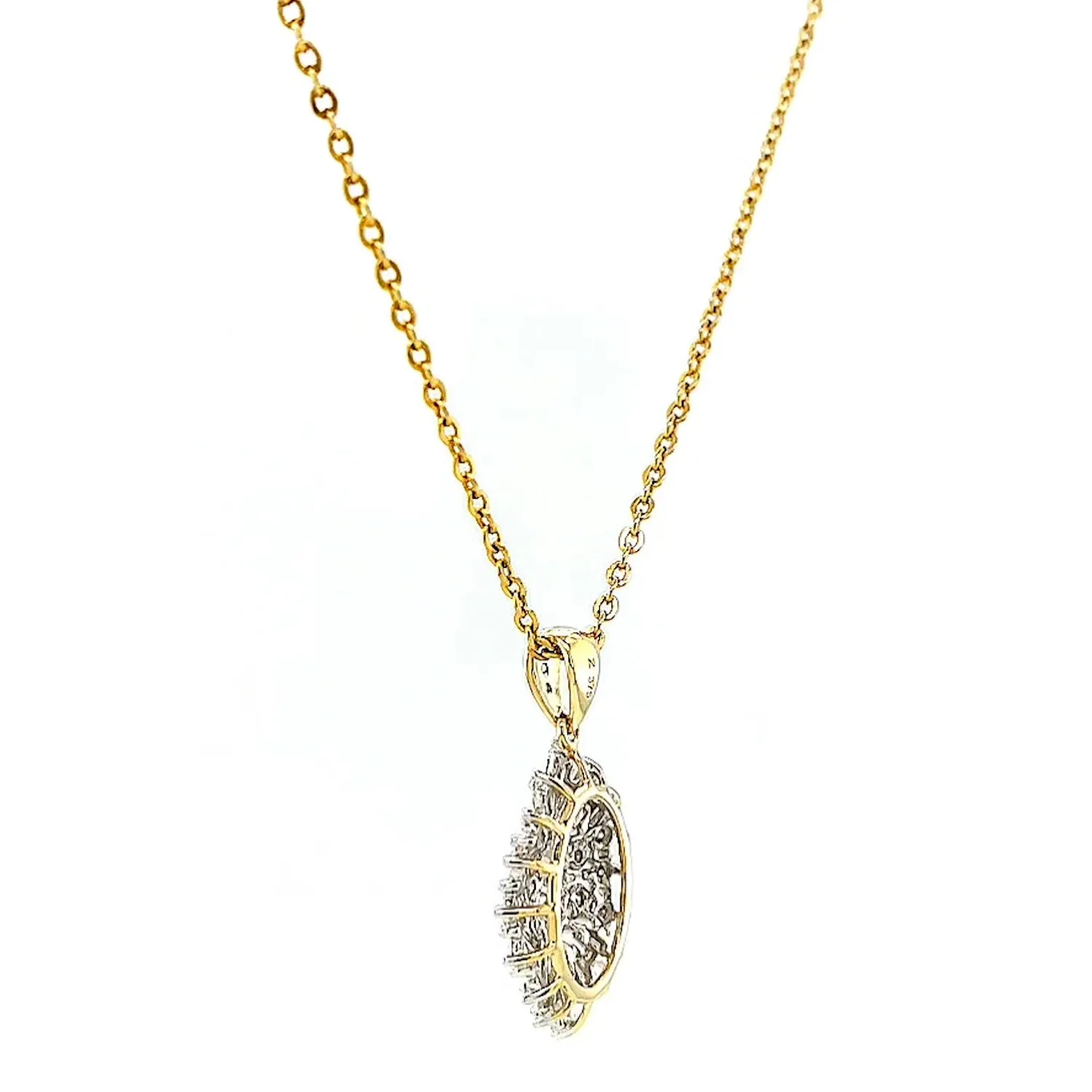 9ct Yellow Gold Baguette & Round Brilliant Cut 1/4 CARAT tw of Diamonds Pendant