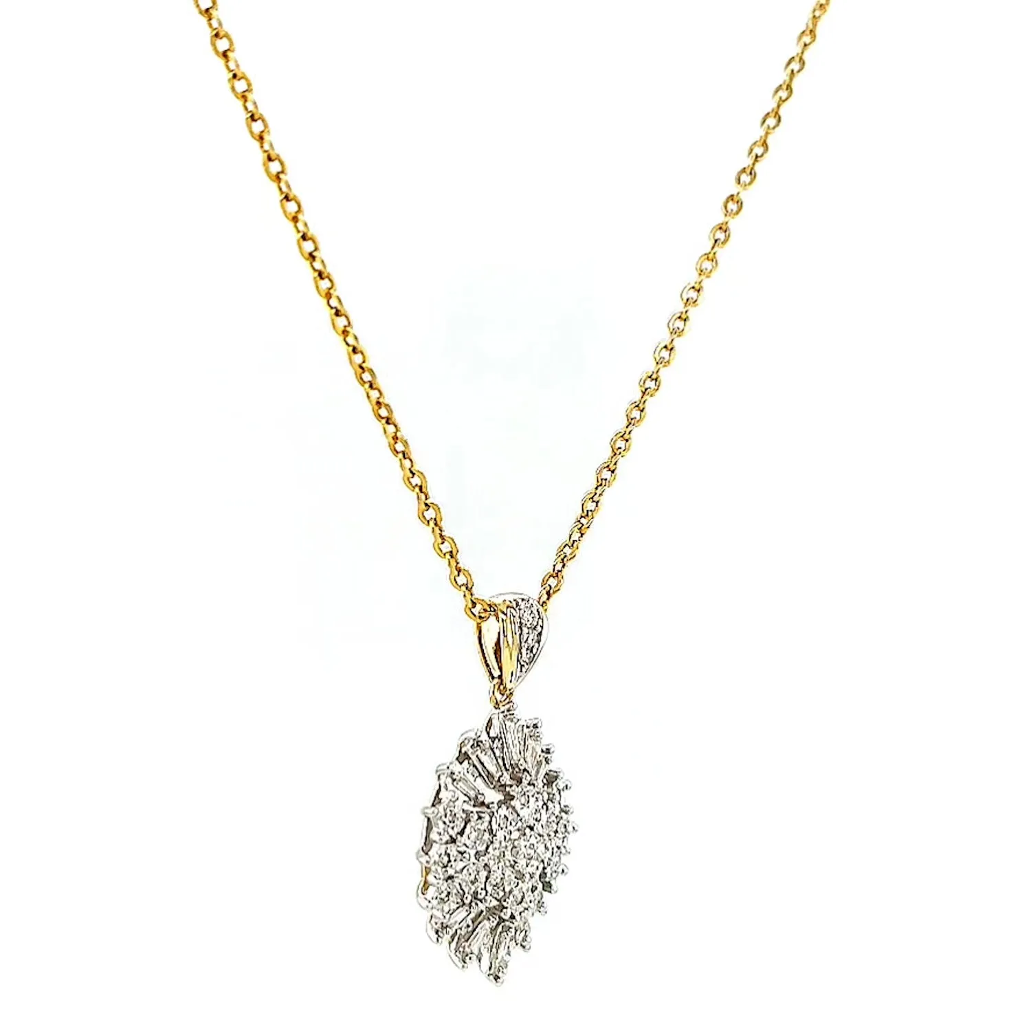 9ct Yellow Gold Baguette & Round Brilliant Cut 1/4 CARAT tw of Diamonds Pendant