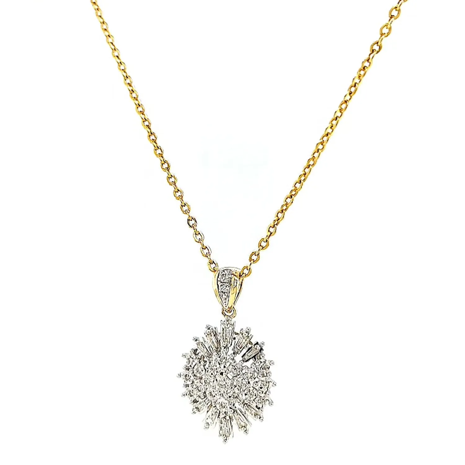 9ct Yellow Gold Baguette & Round Brilliant Cut 1/4 CARAT tw of Diamonds Pendant