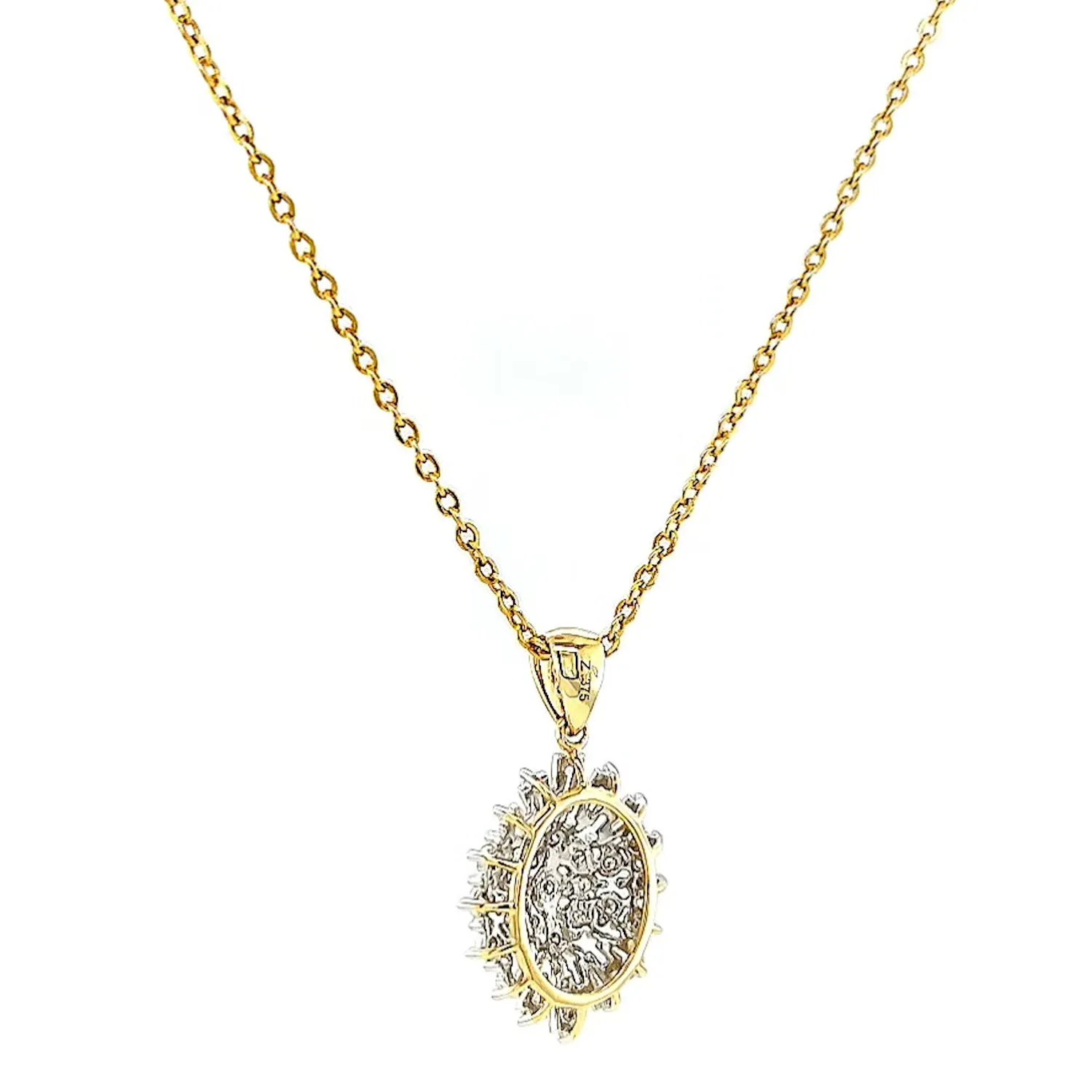 9ct Yellow Gold Baguette & Round Brilliant Cut 1/4 CARAT tw of Diamonds Pendant