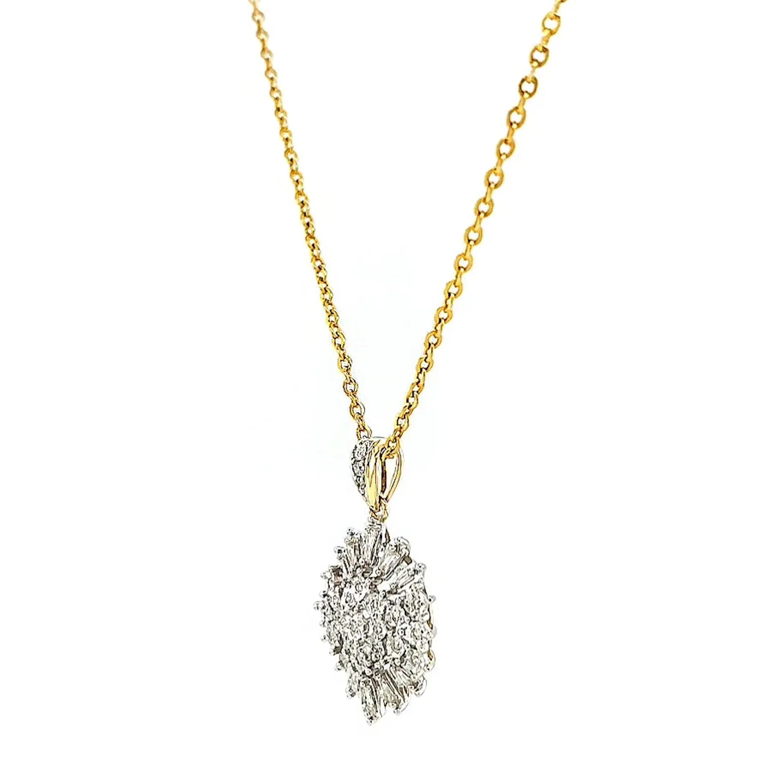 9ct Yellow Gold Baguette & Round Brilliant Cut 1/4 CARAT tw of Diamonds Pendant