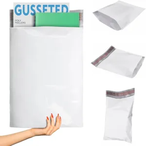 ABC PACK & SUPPLY White Gusseted Poly Mailers, 15 x 20 x 7 Inch. Pack of 25 Expansion Poly Mailers Bags. Shipping Envelopes for Clothing, 2.5 Mil. Plastic Shipping Bags Self Seal. Mailing Packages
