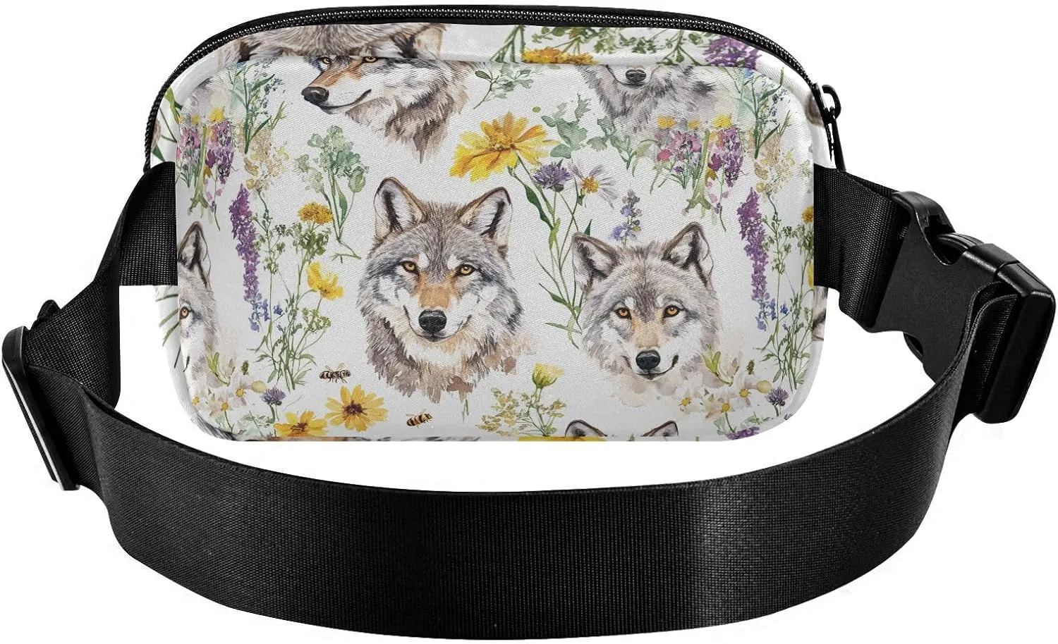 Aesthetic Wolf White Fashion Fanny Waist Pack for Men Women Large Capacity Crossbody Belt Bag with Adjustable Strap for Travel Vacation Running