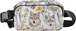 Aesthetic Wolf White Fashion Fanny Waist Pack for Men Women Large Capacity Crossbody Belt Bag with Adjustable Strap for Travel Vacation Running