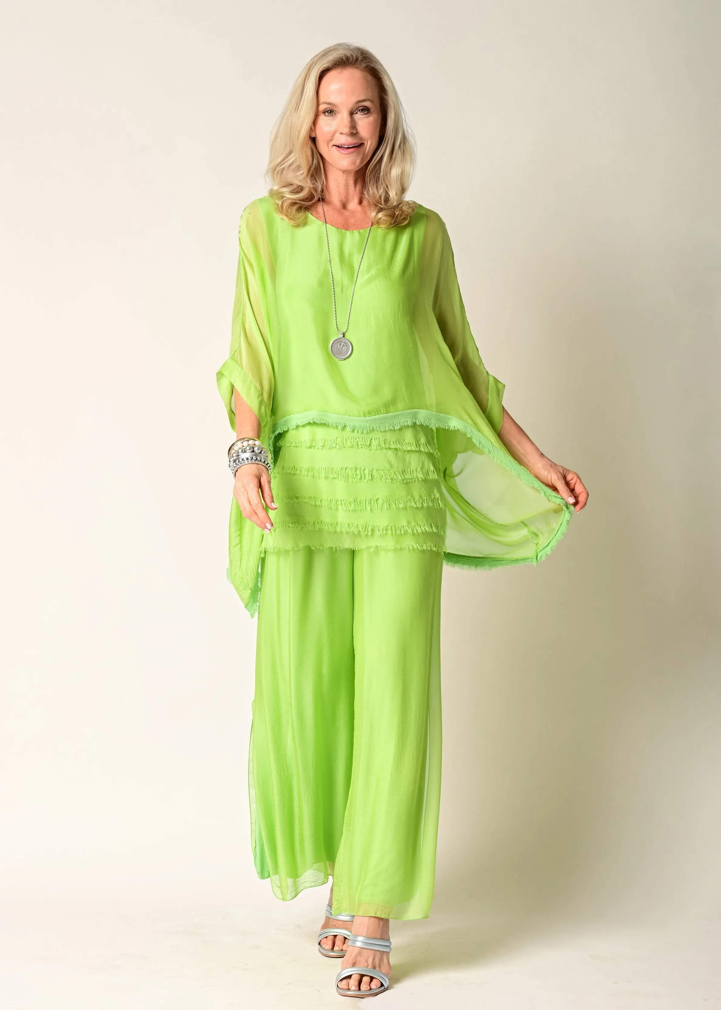 Amulet Silk Top in Lime Splice