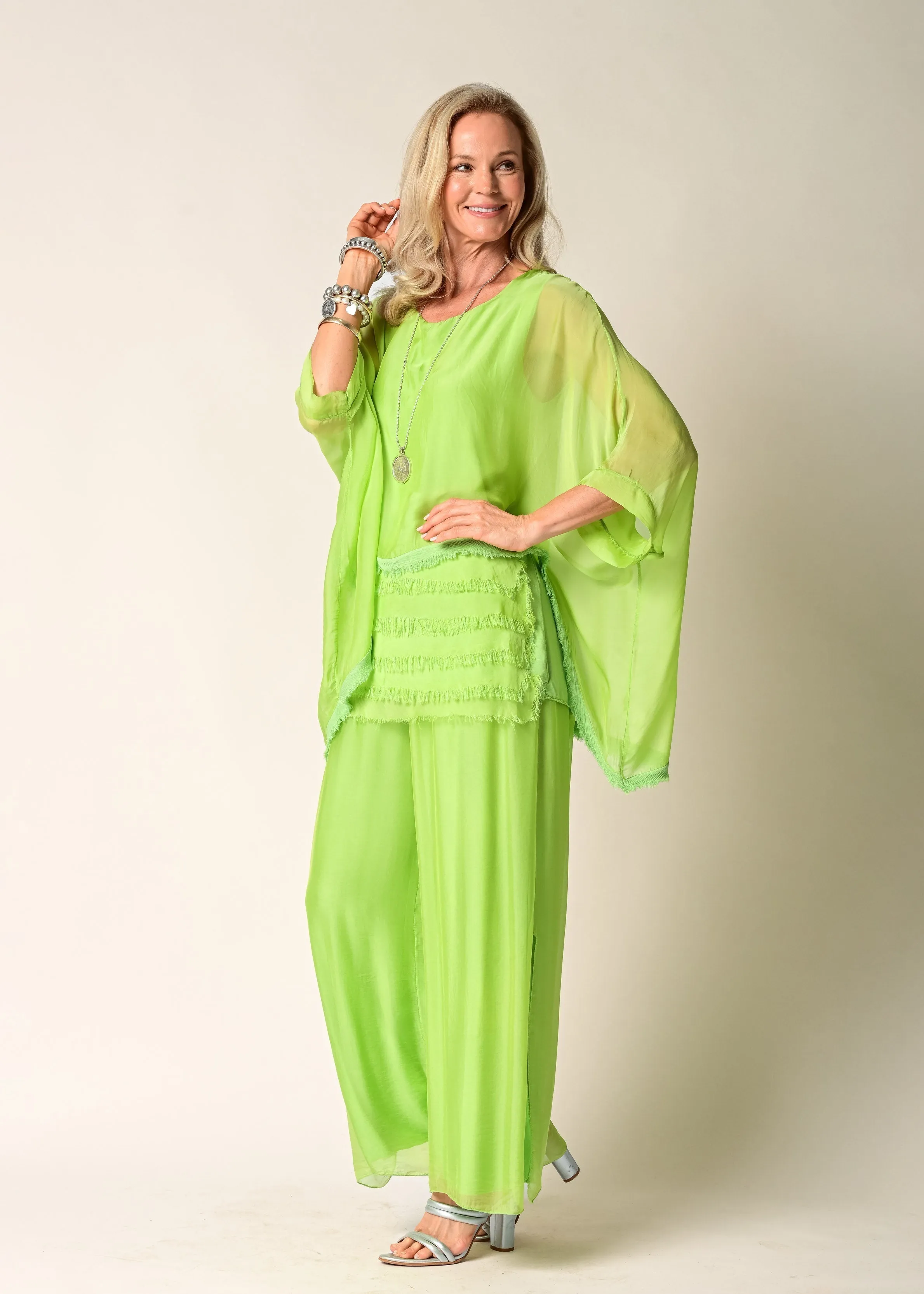 Amulet Silk Top in Lime Splice
