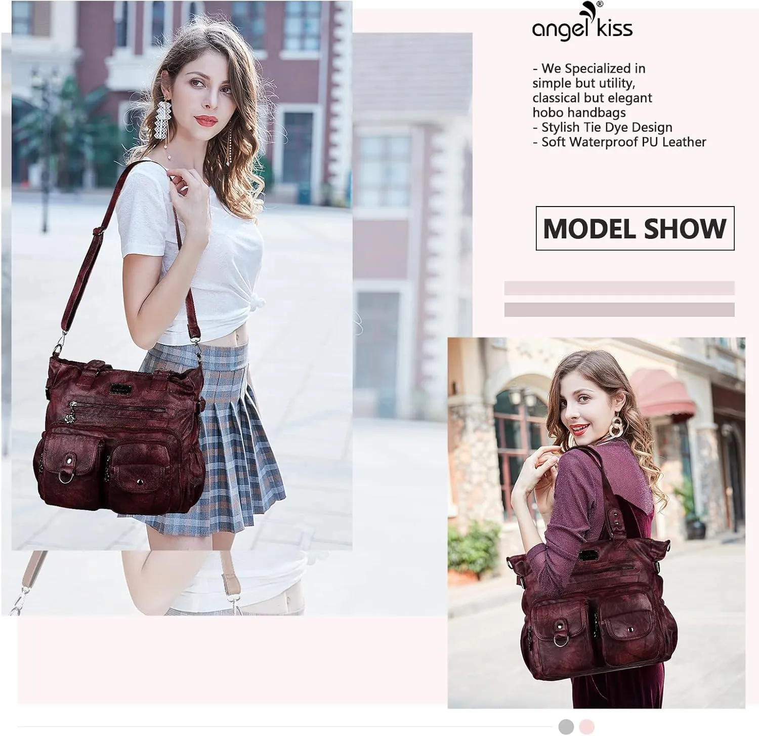 Angelkiss Purses Handbags for Women PU Tote Satchel Bags for Women Pockets Shoulder Bags