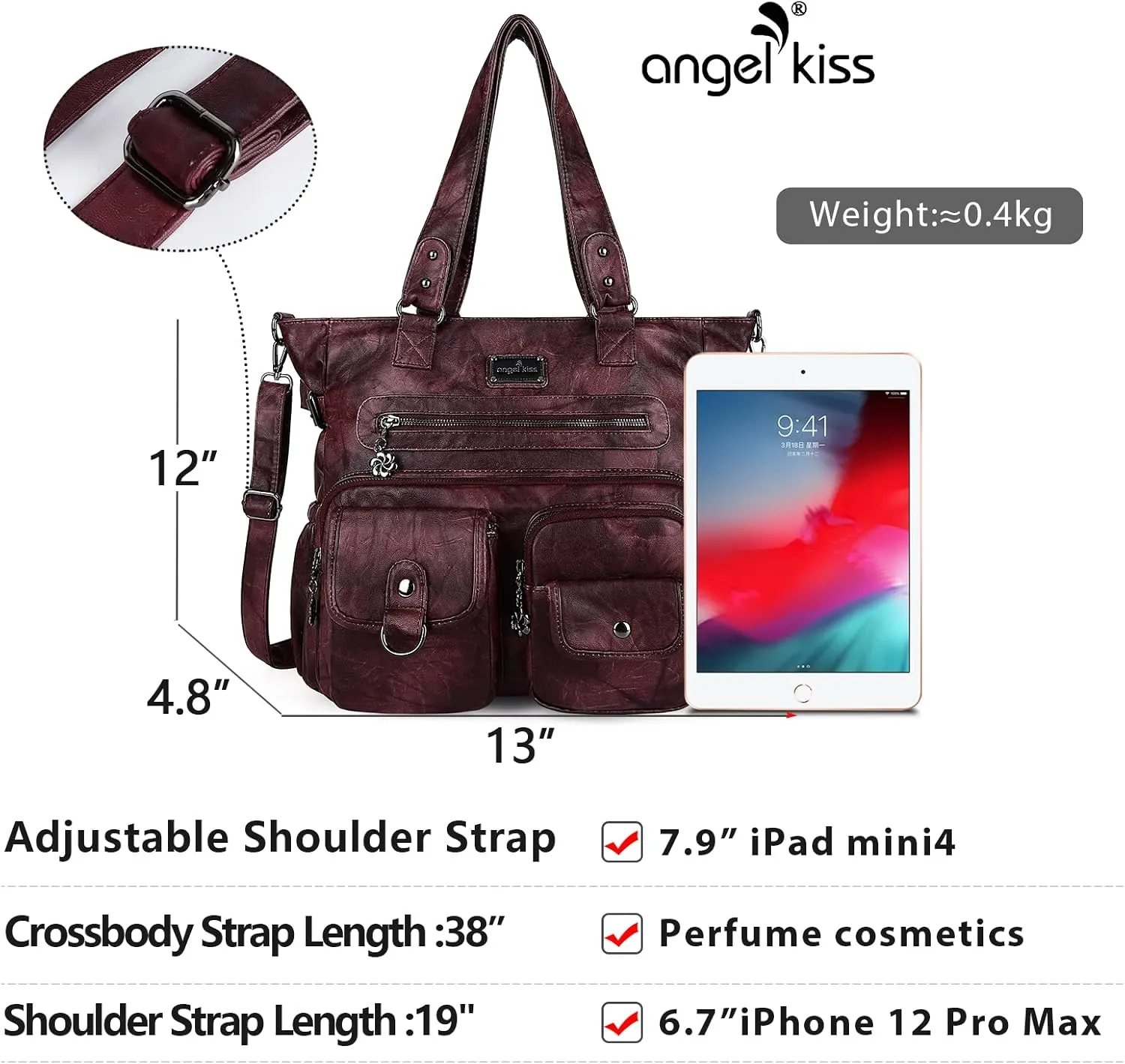 Angelkiss Purses Handbags for Women PU Tote Satchel Bags for Women Pockets Shoulder Bags