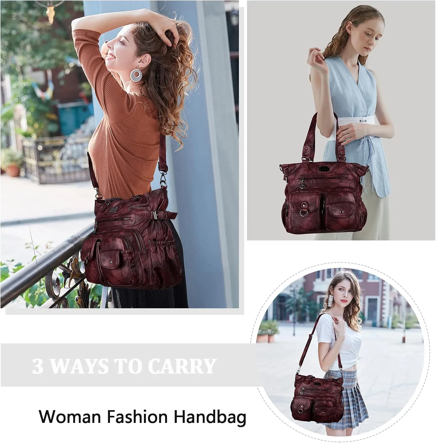 Angelkiss Purses Handbags for Women PU Tote Satchel Bags for Women Pockets Shoulder Bags