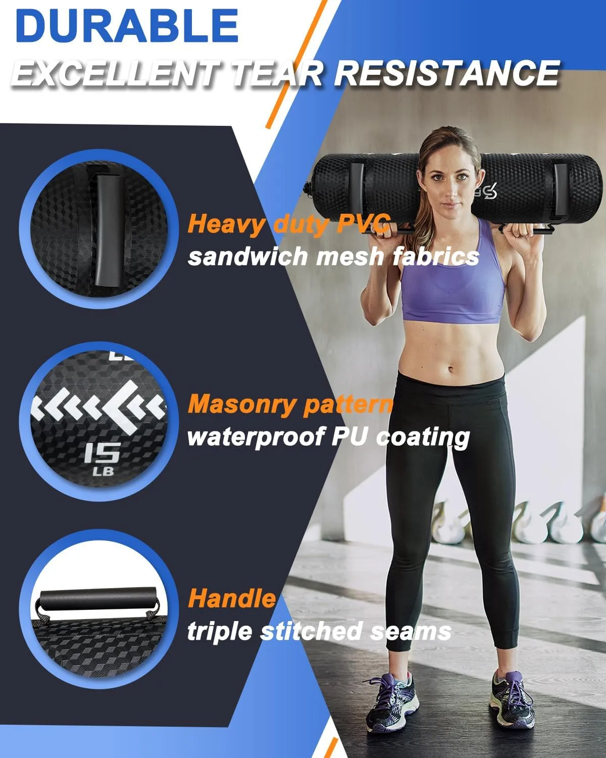 Aqua Bags for Workout 5-45lbs - Ultimate Core Water Weights Aqua Bag - Portable Stability Fitness -Stability, Core and Balance Training - Portable Fitness Equipment - Includes Three Bags
