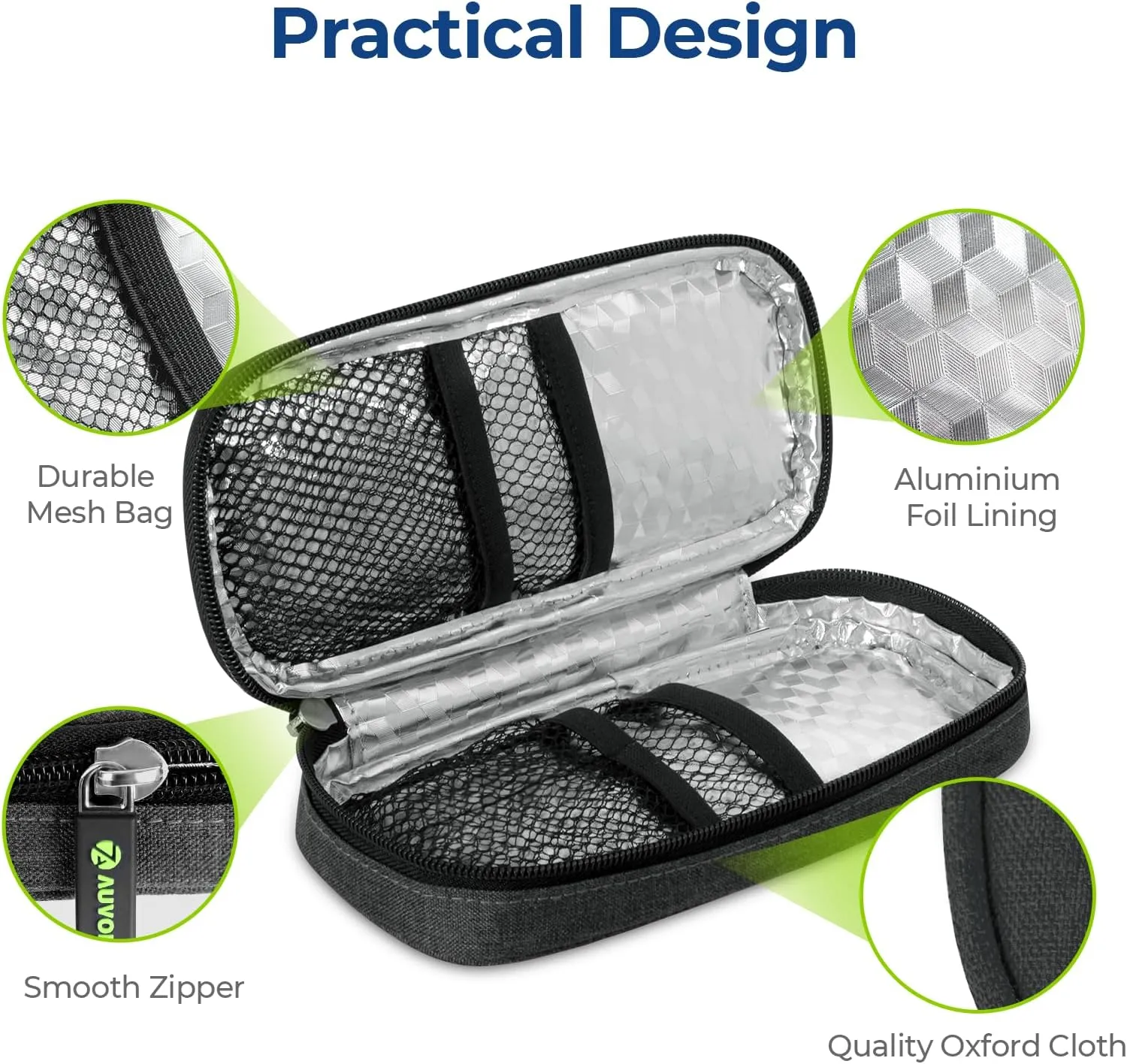 AUVON Insulin Pen Cooler Travel Case with 2 x 90g TSA Approved Ice Packs, Diabetic Medication Insulated Cooling Bag for Insulin Pens and Diabetic Supplies Storage, Compact for Daily Life and Trips