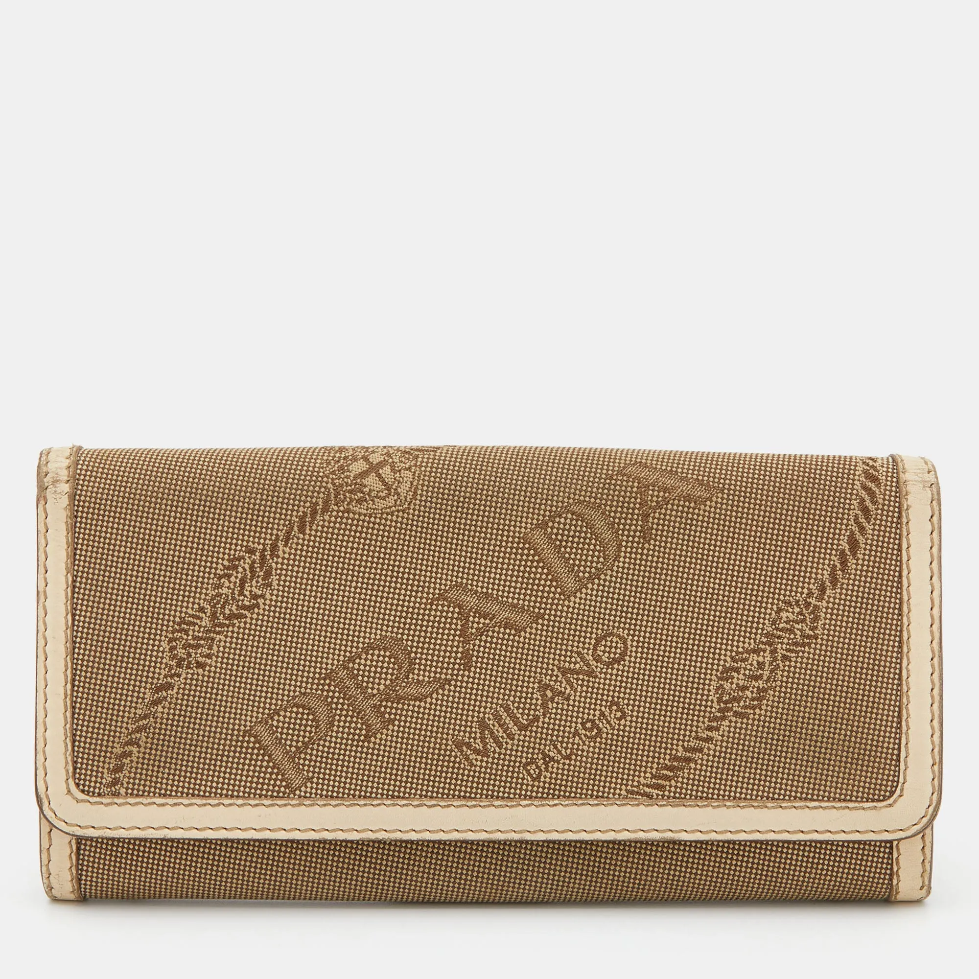 Beige Jacquard Logo Canvas and Leather Flap Continental Wallet