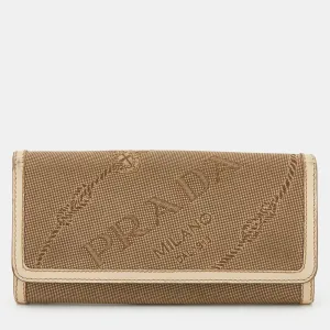 Beige Jacquard Logo Canvas and Leather Flap Continental Wallet