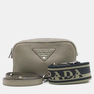 Beige/Grey Leather Vitello Daino Crossbody Bag
