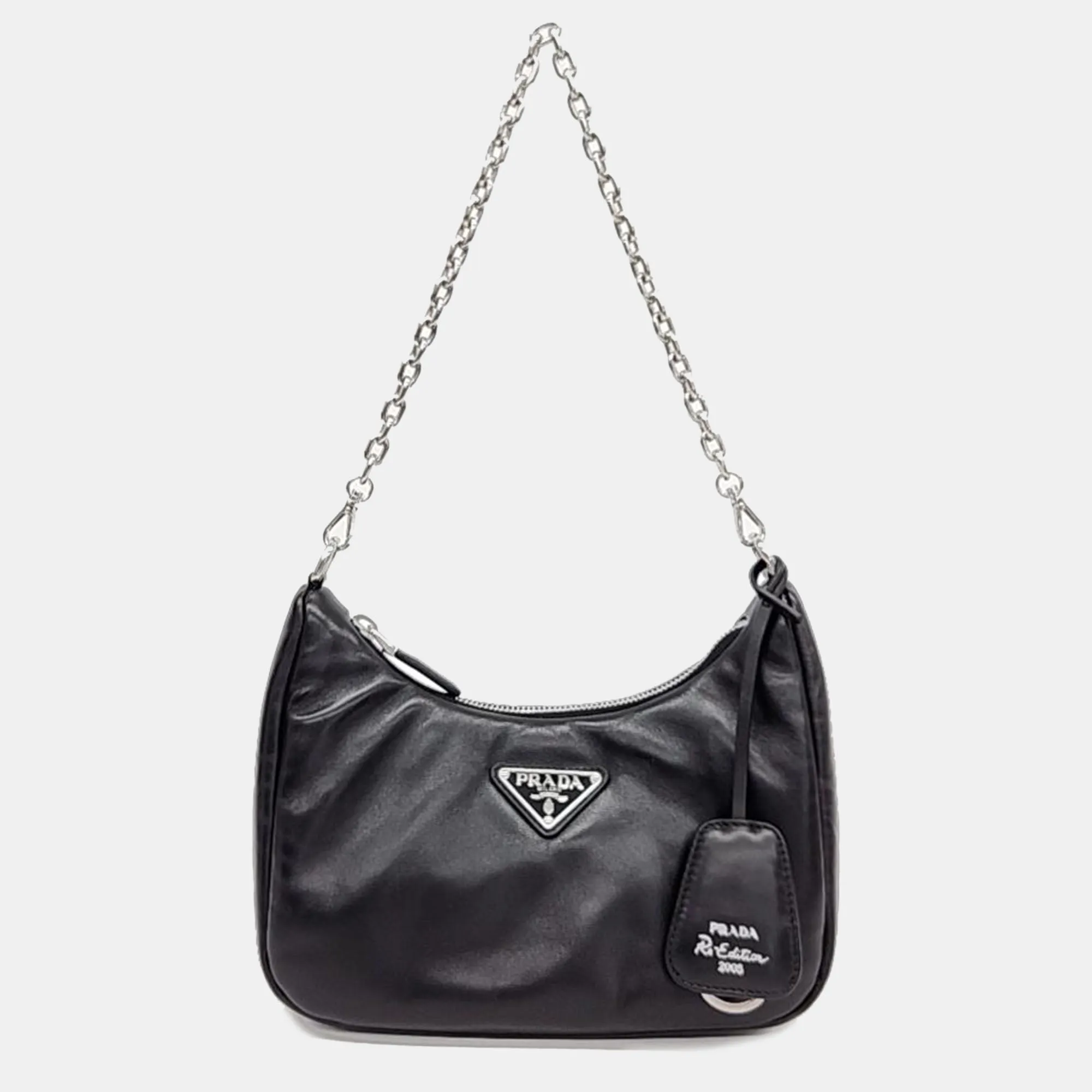 Black Leather Tessuto Padded Hobo Bag