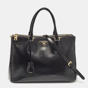 Black Saffiano Patent Leather Medium Double Zip Tote